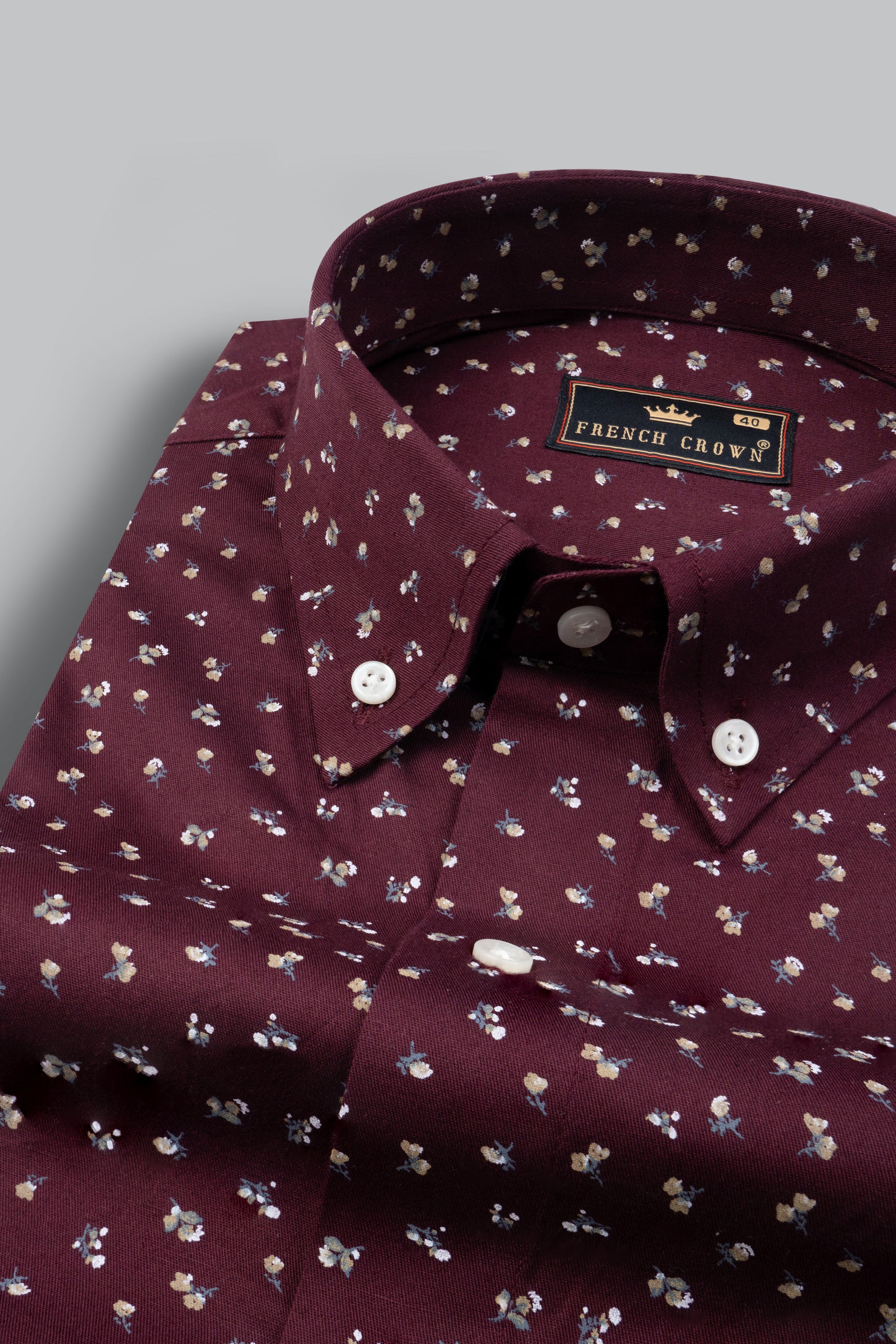 Wine Color with Ditsy Flower Printed Twill Premium Cotton Shirt 10264-BD-38, 10264-BD-H-38, 10264-BD-39, 10264-BD-H-39, 10264-BD-40, 10264-BD-H-40, 10264-BD-42, 10264-BD-H-42, 10264-BD-44, 10264-BD-H-44, 10264-BD-46, 10264-BD-H-46, 10264-BD-48, 10264-BD-H-48, 10264-BD-50, 10264-BD-H-50, 10264-BD-52, 10264-BD-H-52