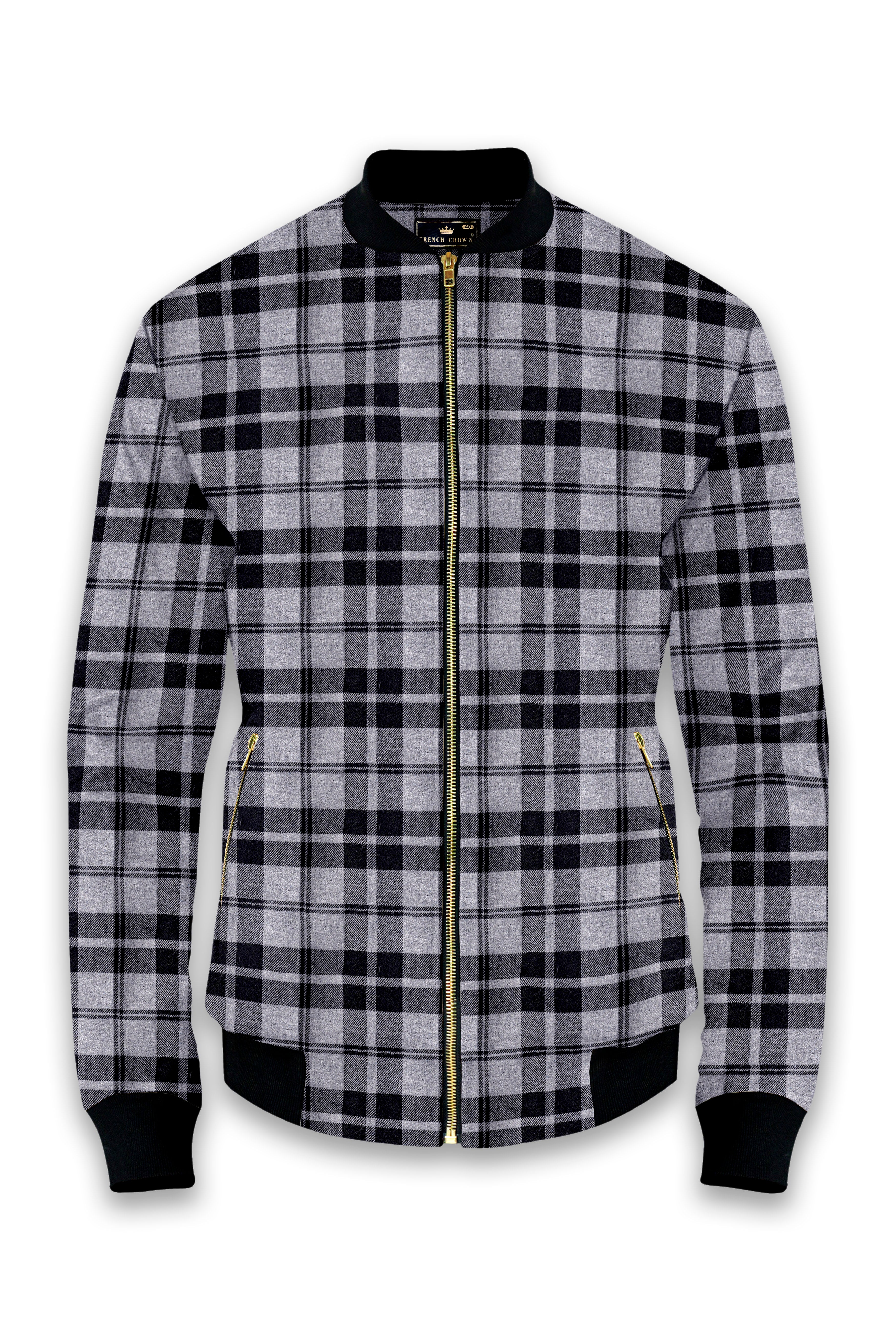 Vensu Gray with Tealish Black Checkered Flannel Bomber Jacket