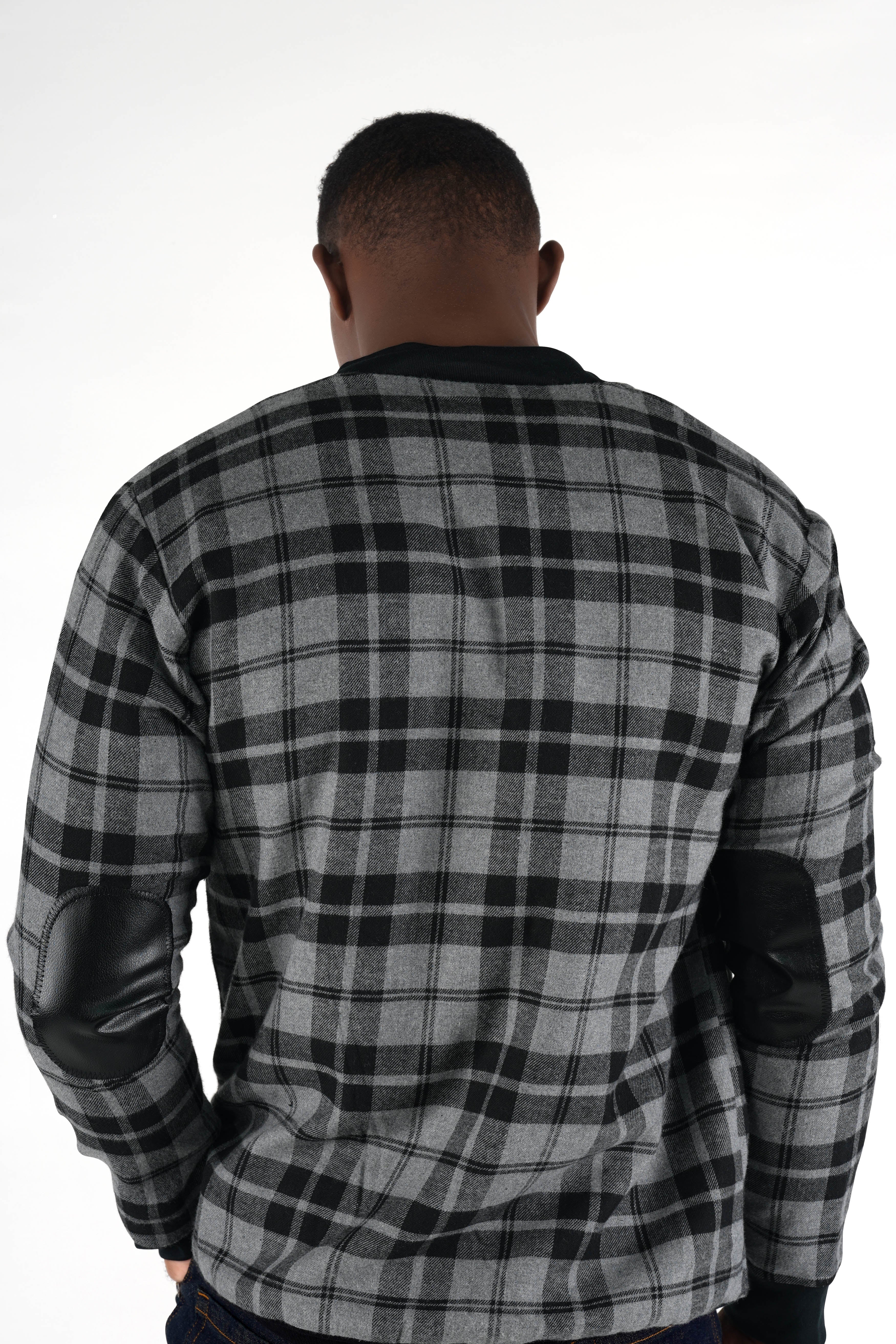 Vensu Gray with Tealish Black Checkered Flannel Bomber Jacket
