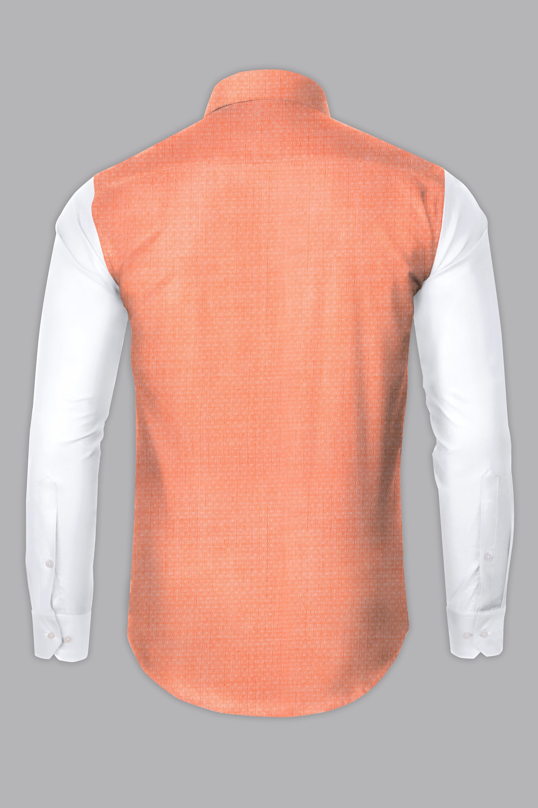 Apricot Orange with Bright White Half and Half Dobby Textured Premium Giza Cotton Designer Shirt