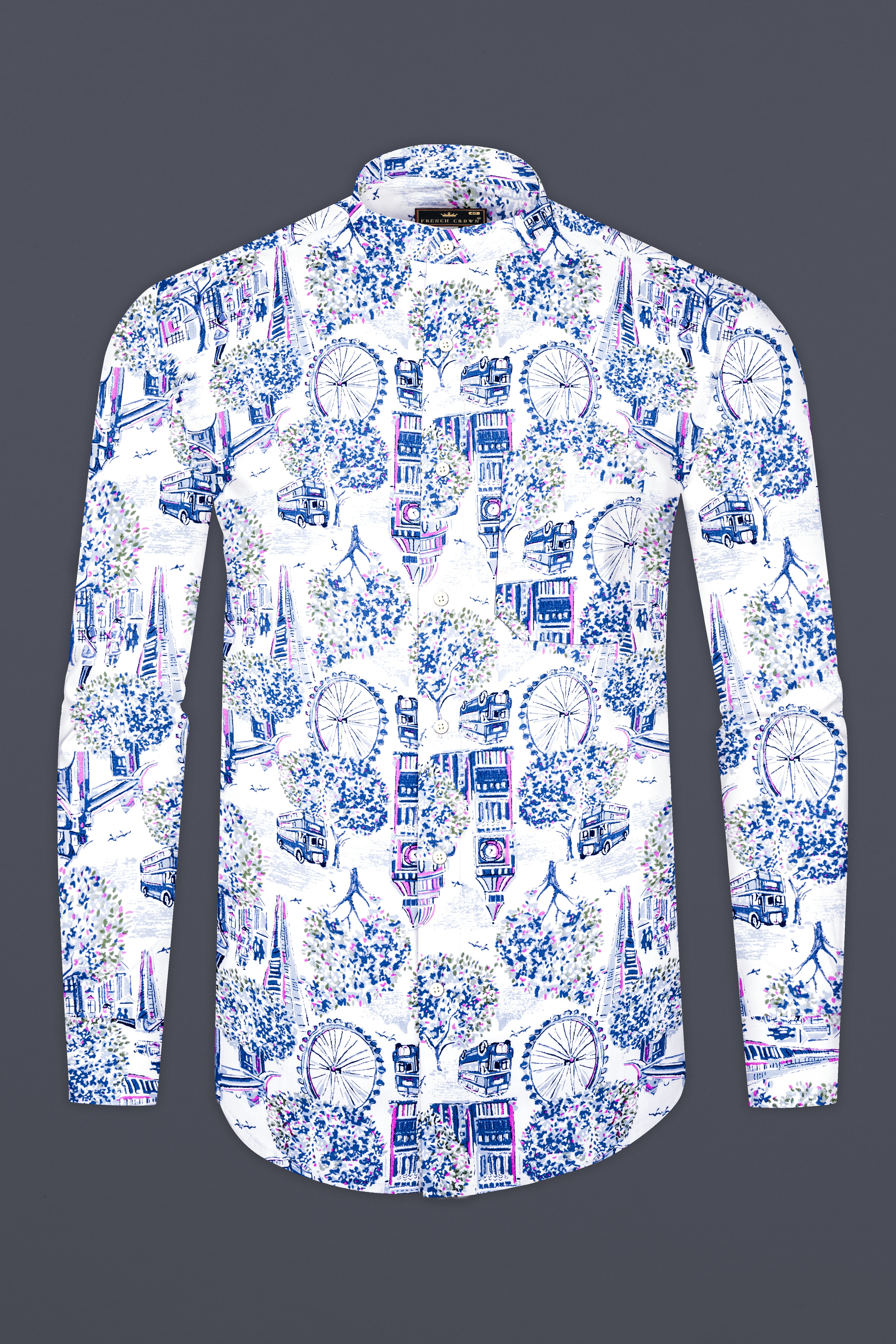 Bright White with Multicolored London City Printed Super Soft Premium Cotton Shirt