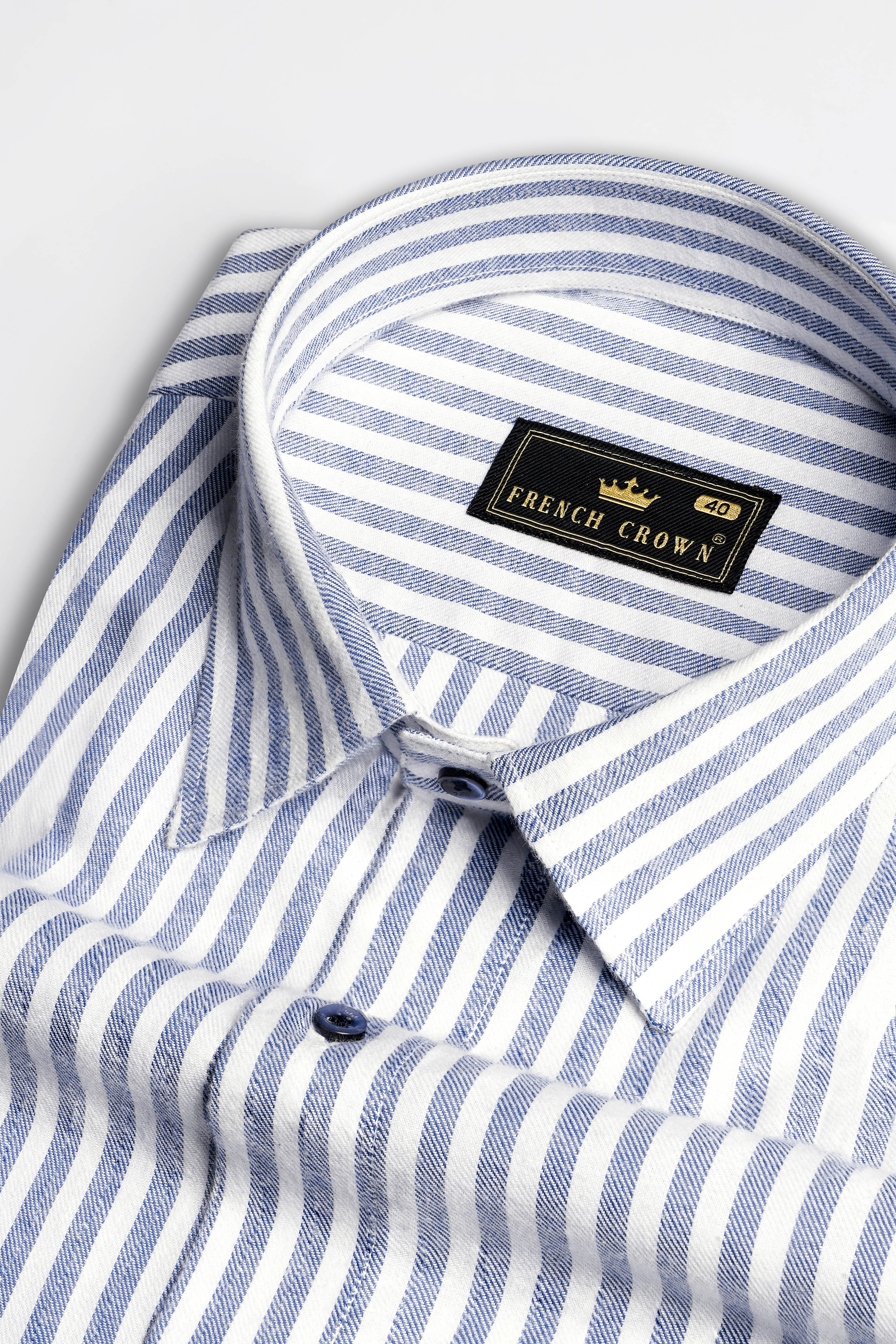 Bright White and Mulled Haze Blue Formal/Casual Stripes Premium