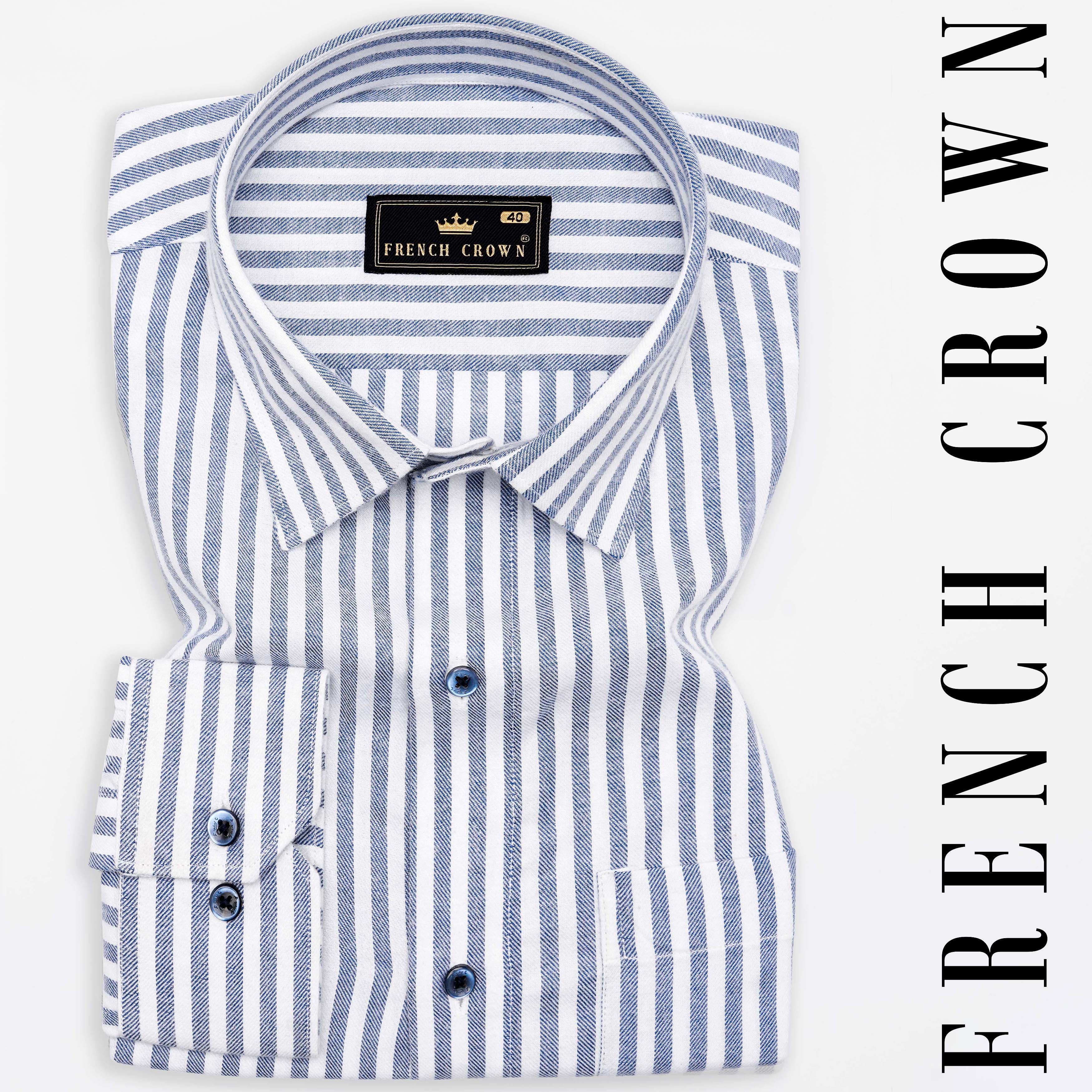 Bright White and Mulled Haze Blue Formal/Casual Stripes Premium