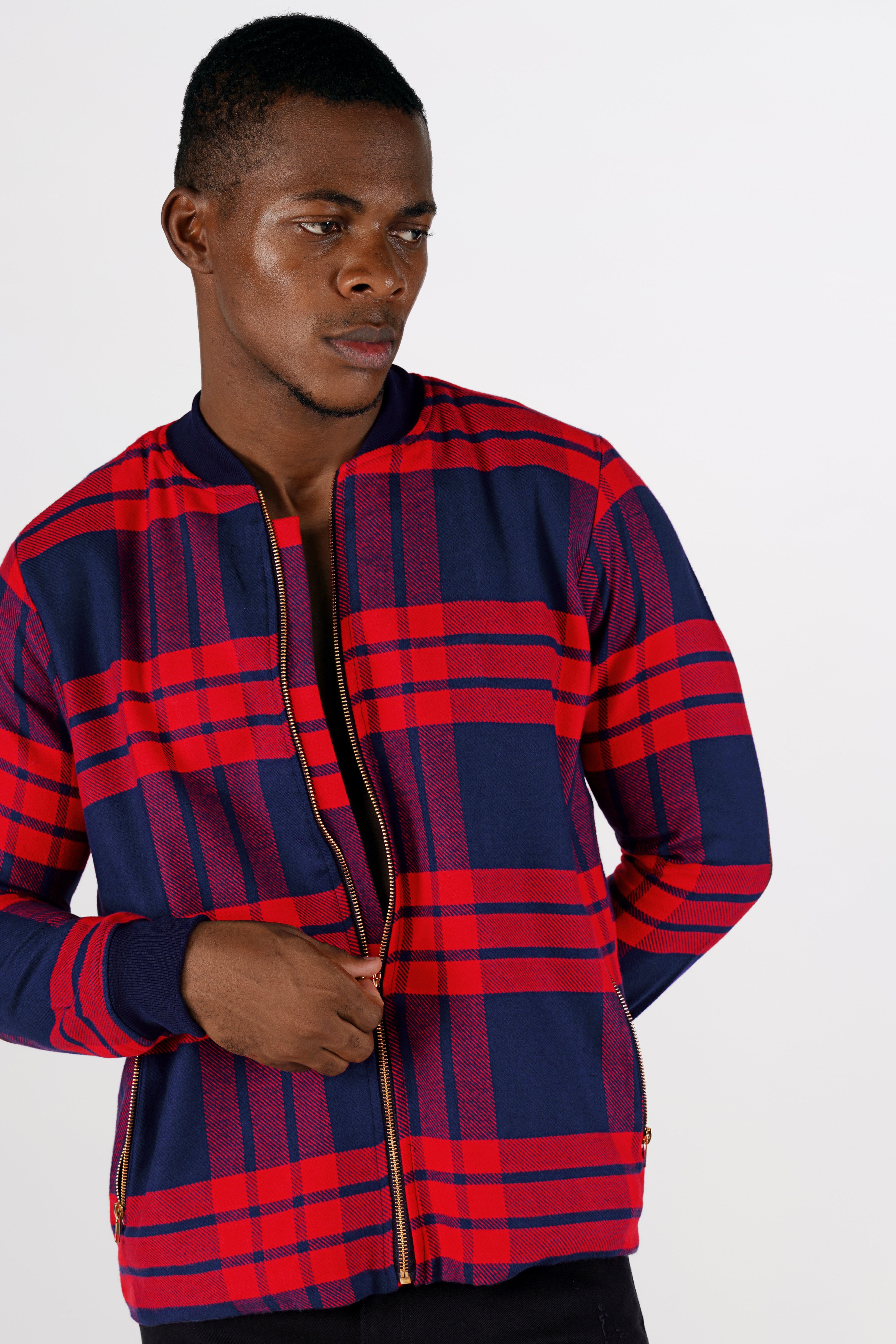 Tuna Blue and Crimson Red Casual Checks Plaid Premium Cotton