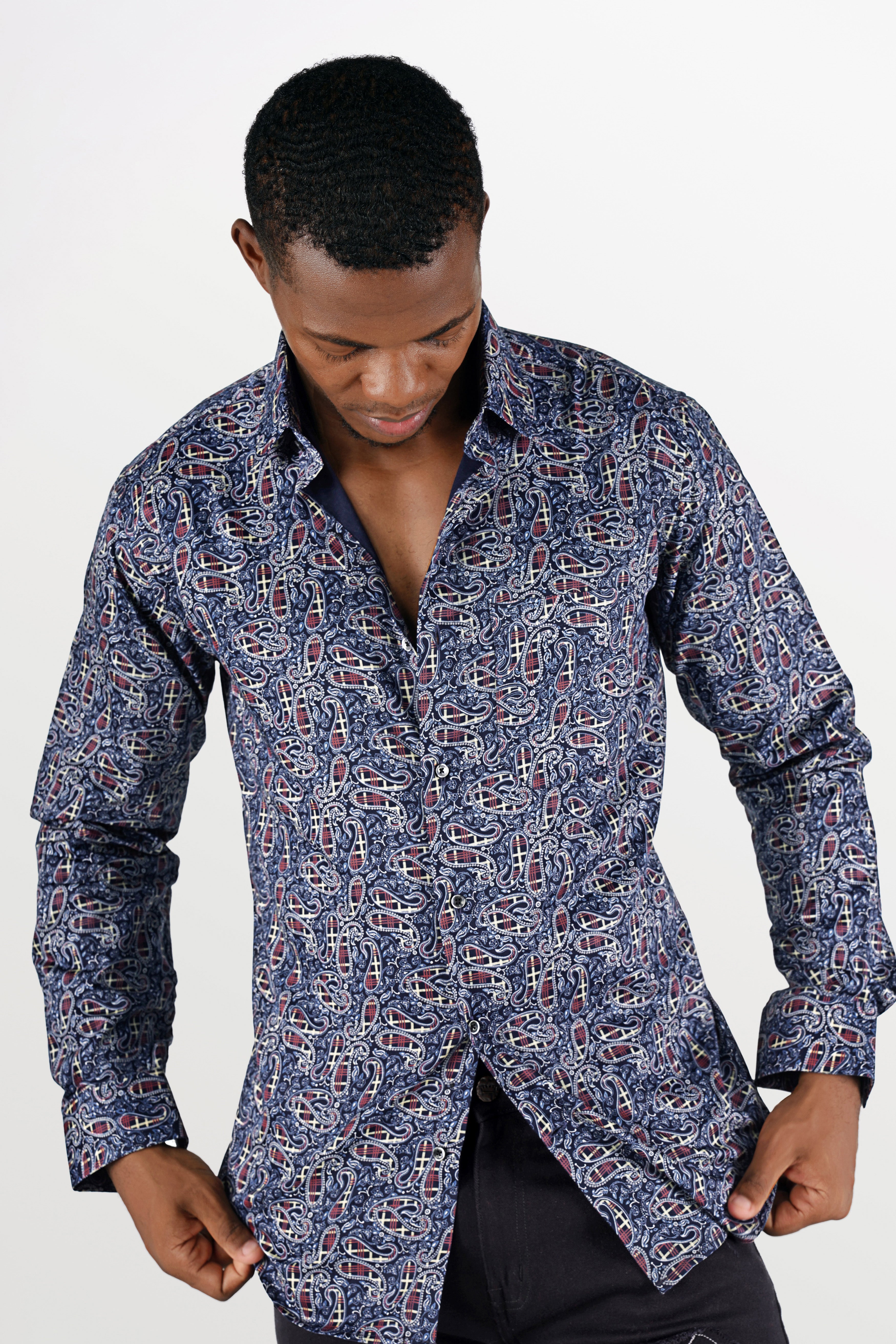 Firefly Blue with Multicolour Paisley Printed Super Soft Premium Cotton Shirt