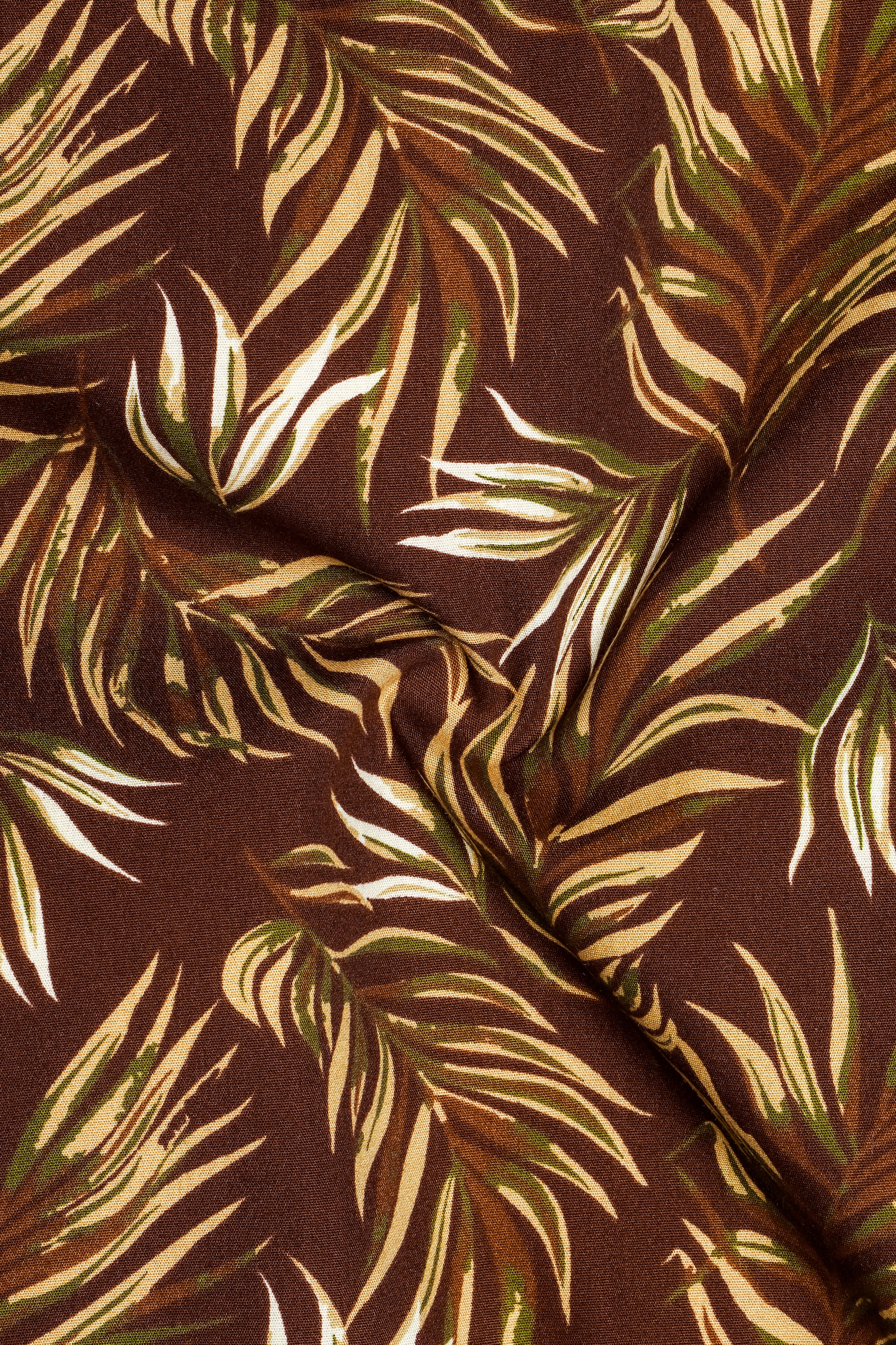 Bistre Brown Leaves Printed Twill Premium Cotton Kurta Shirt