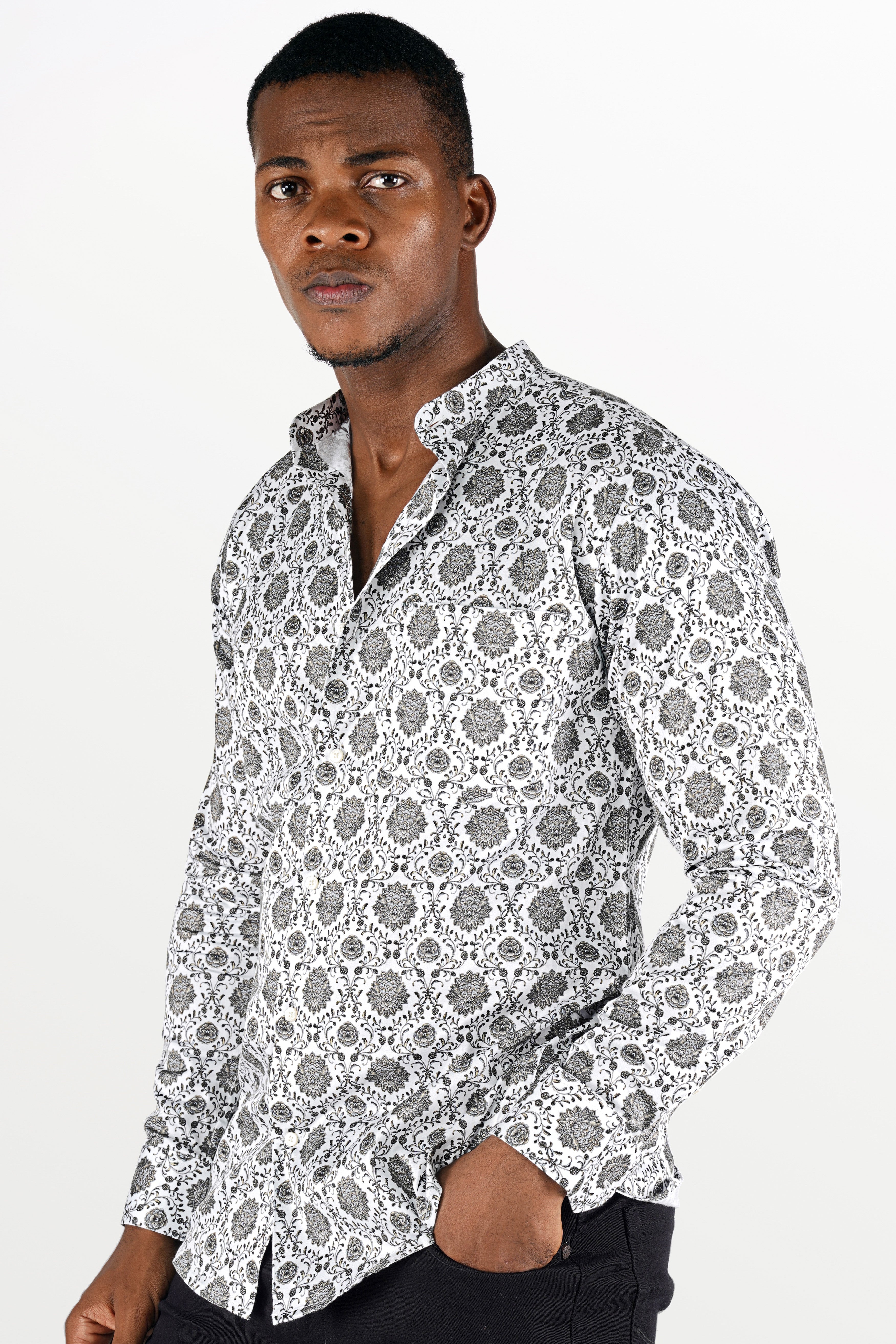 Bright White and Black Ethnic Printed Super Soft Premium Cotton Shirt