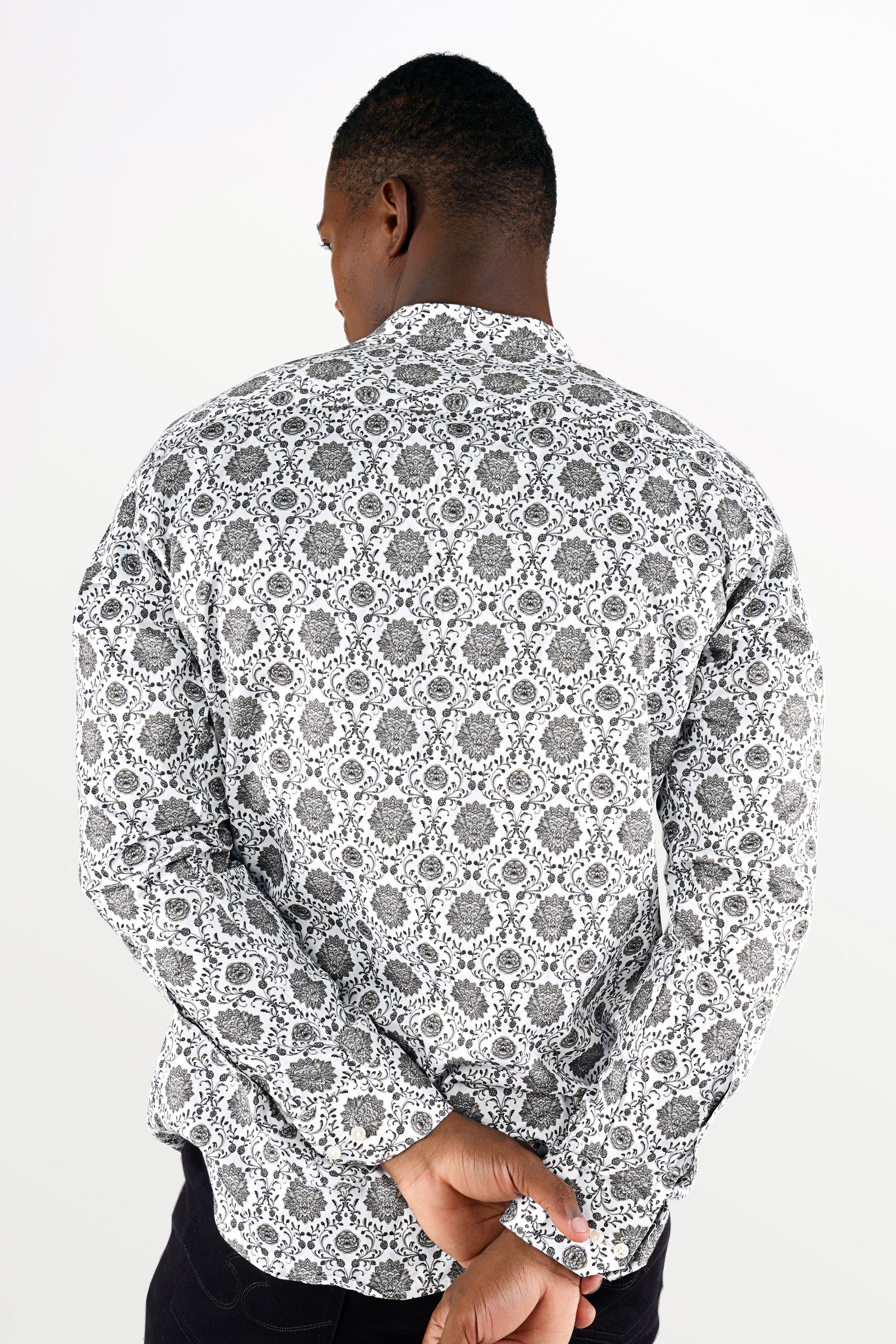 Bright White and Black Ethnic Printed Super Soft Premium Cotton Shirt
