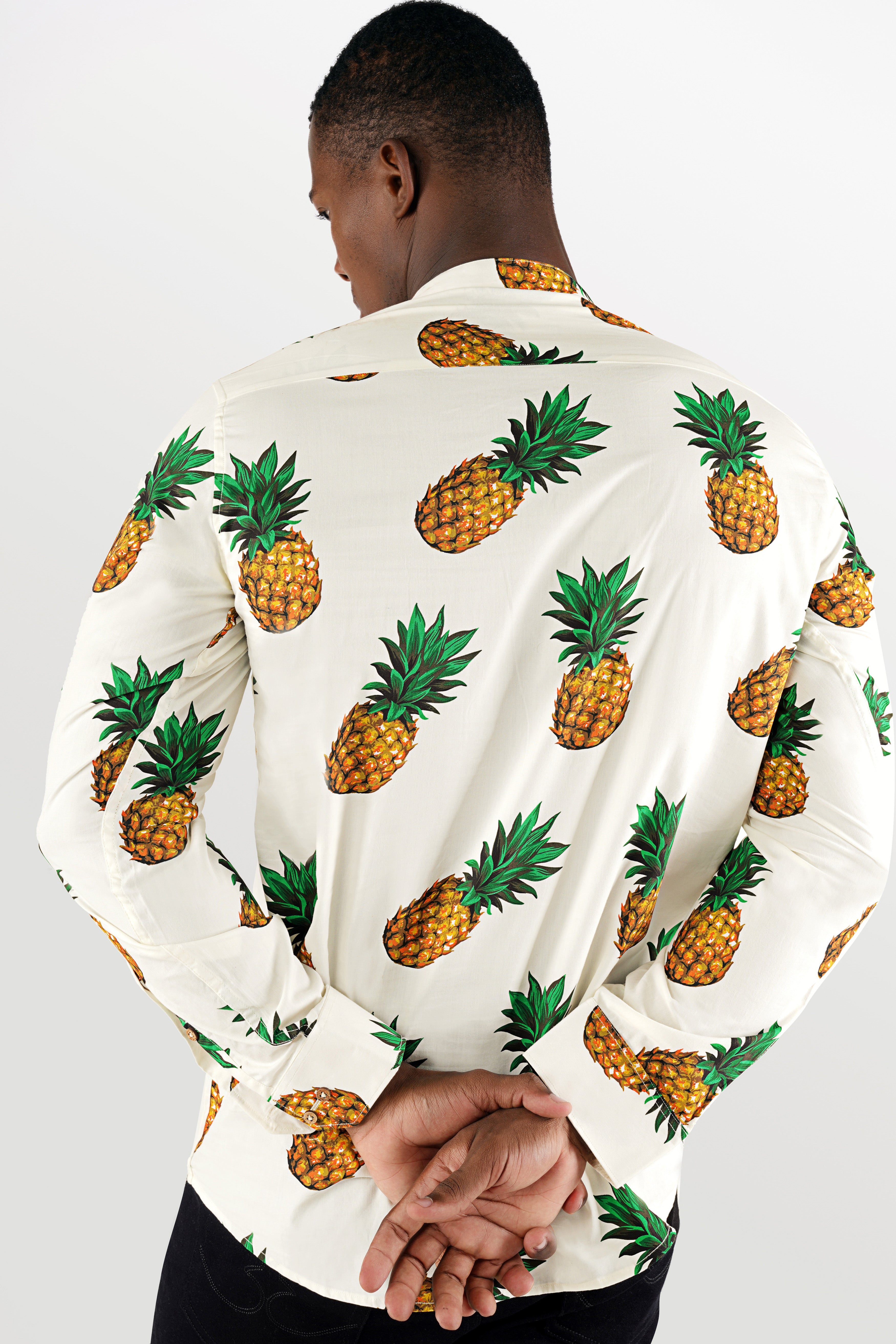 Off White Pineapple Printed Premium Cotton Kurta Shirt