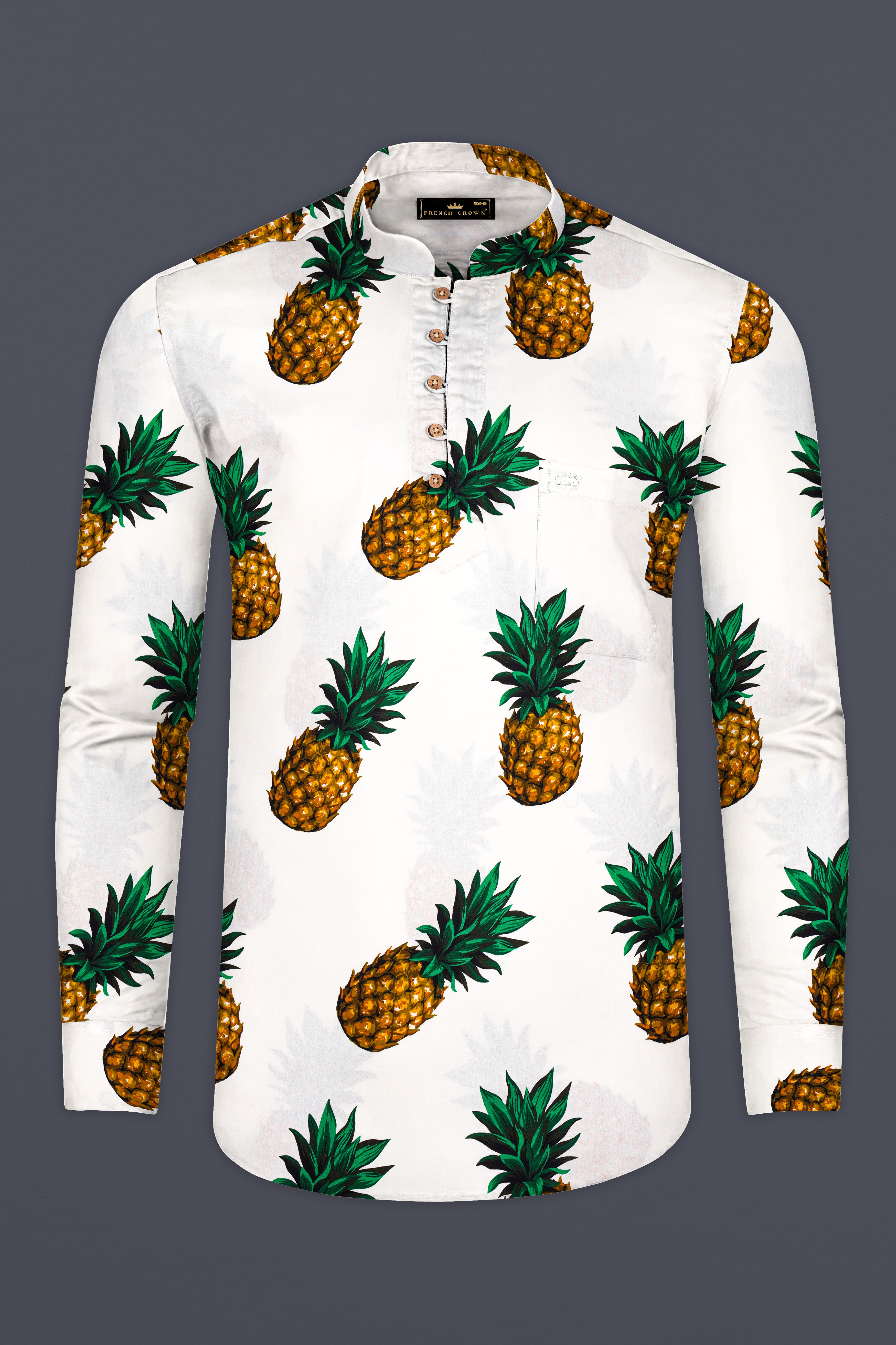 Off White Pineapple Printed Premium Cotton Kurta Shirt
