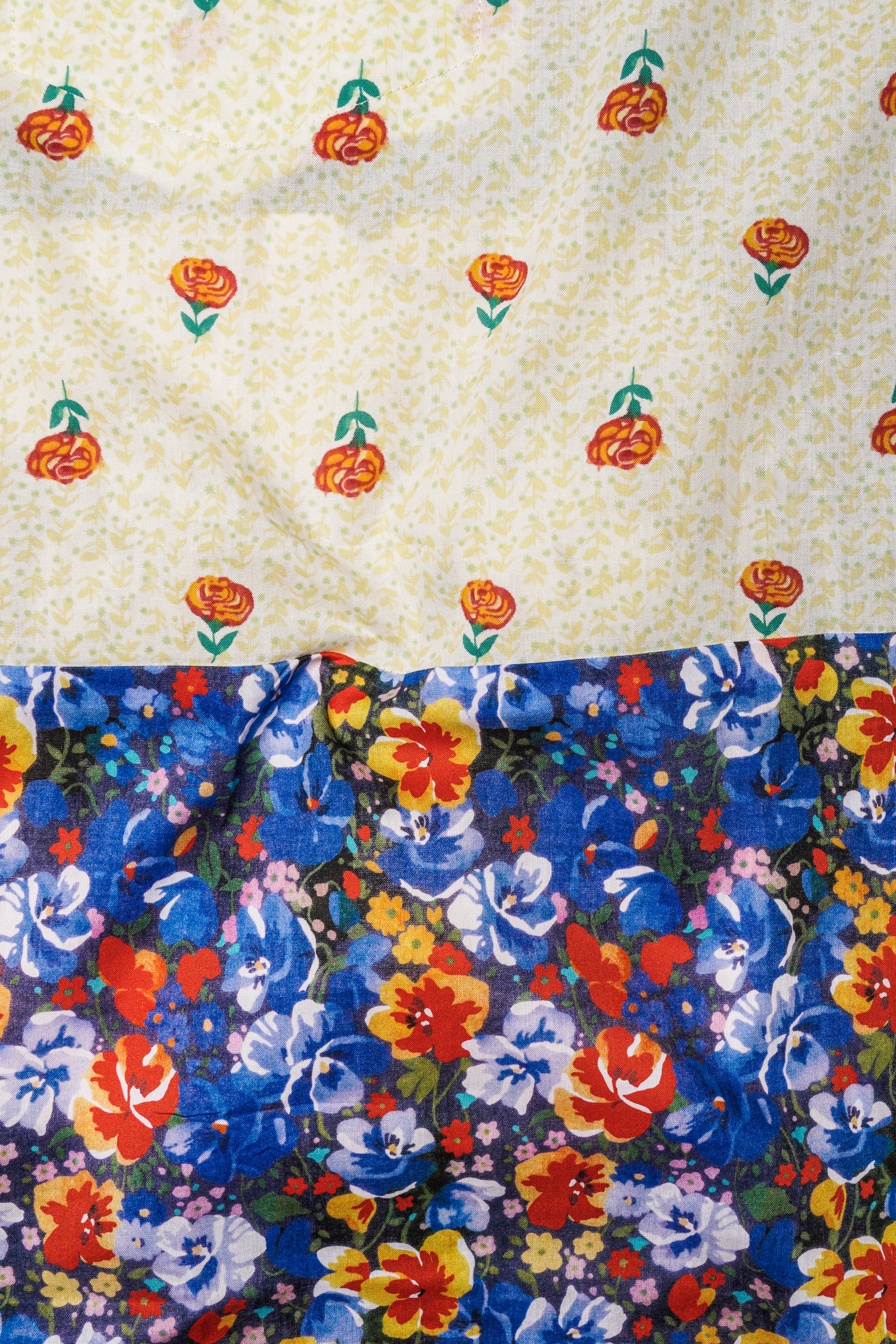 Neptune Blue with Amethyst Gray Floral Printed Denim Designer Shirt