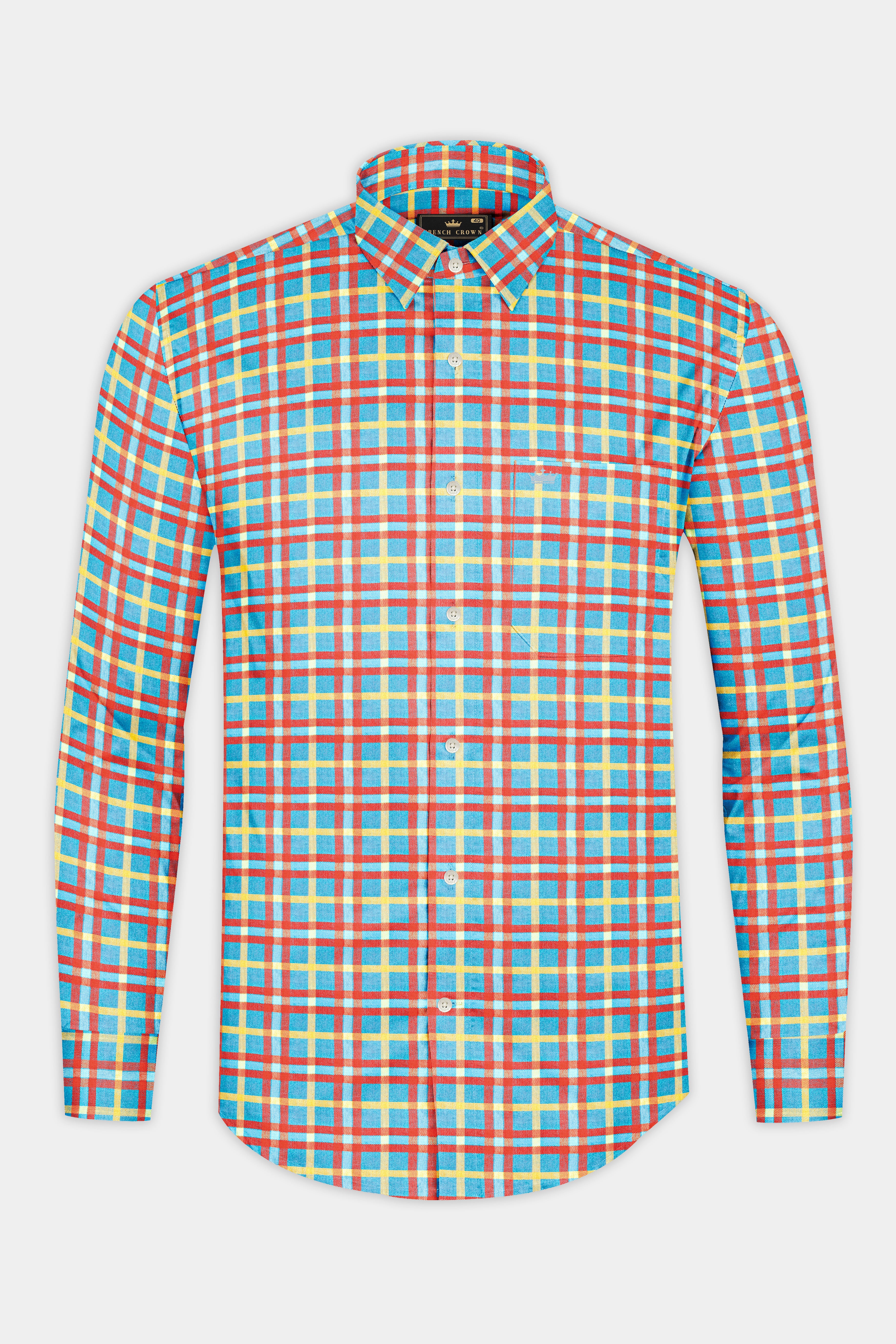 Northern Blue with Jasmine Yellow and Cadmium Orange Checkered Flannel Shirt