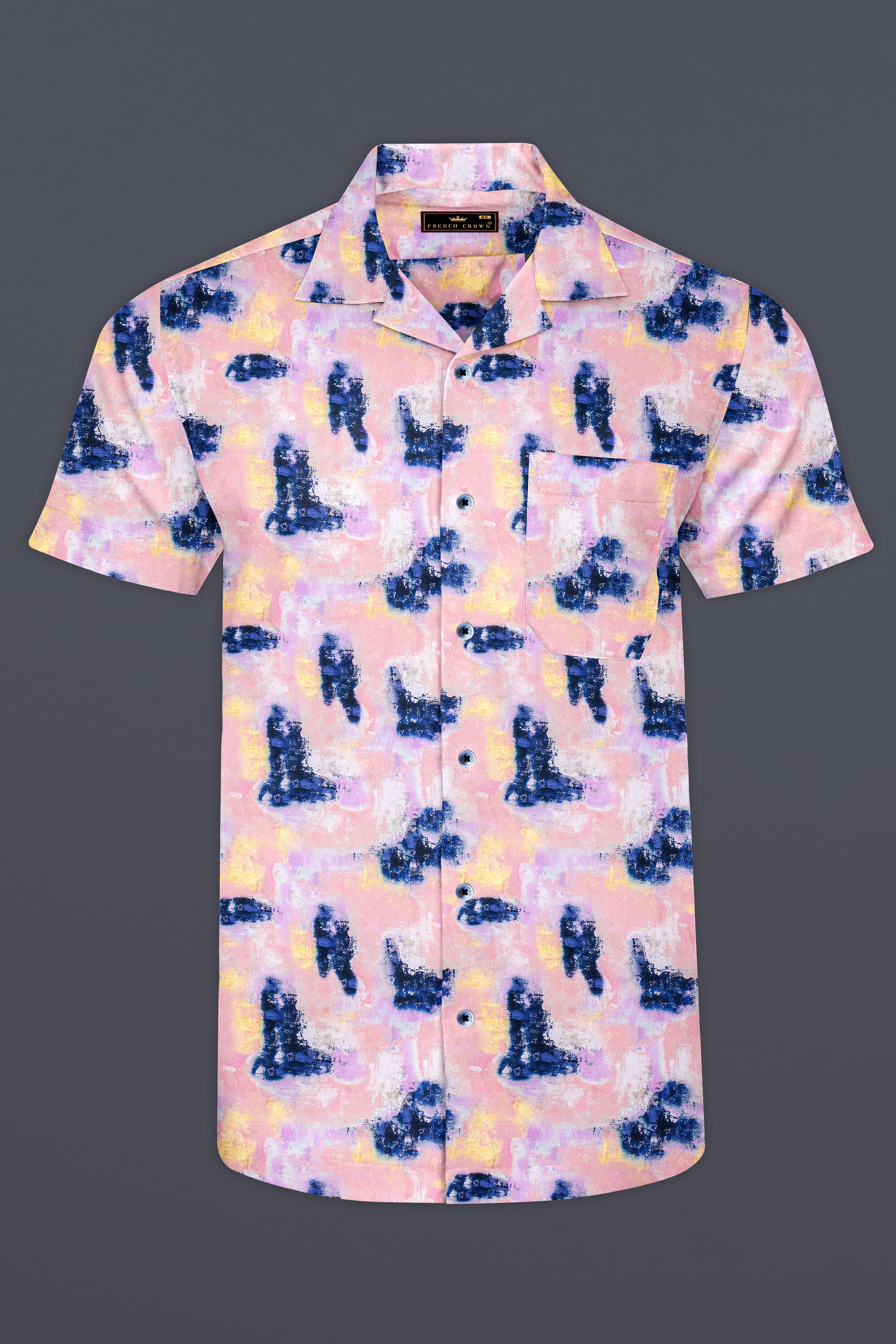 Mandys Peach with Gunmetal Blue Printed Super Soft Premium Cotton Shirt