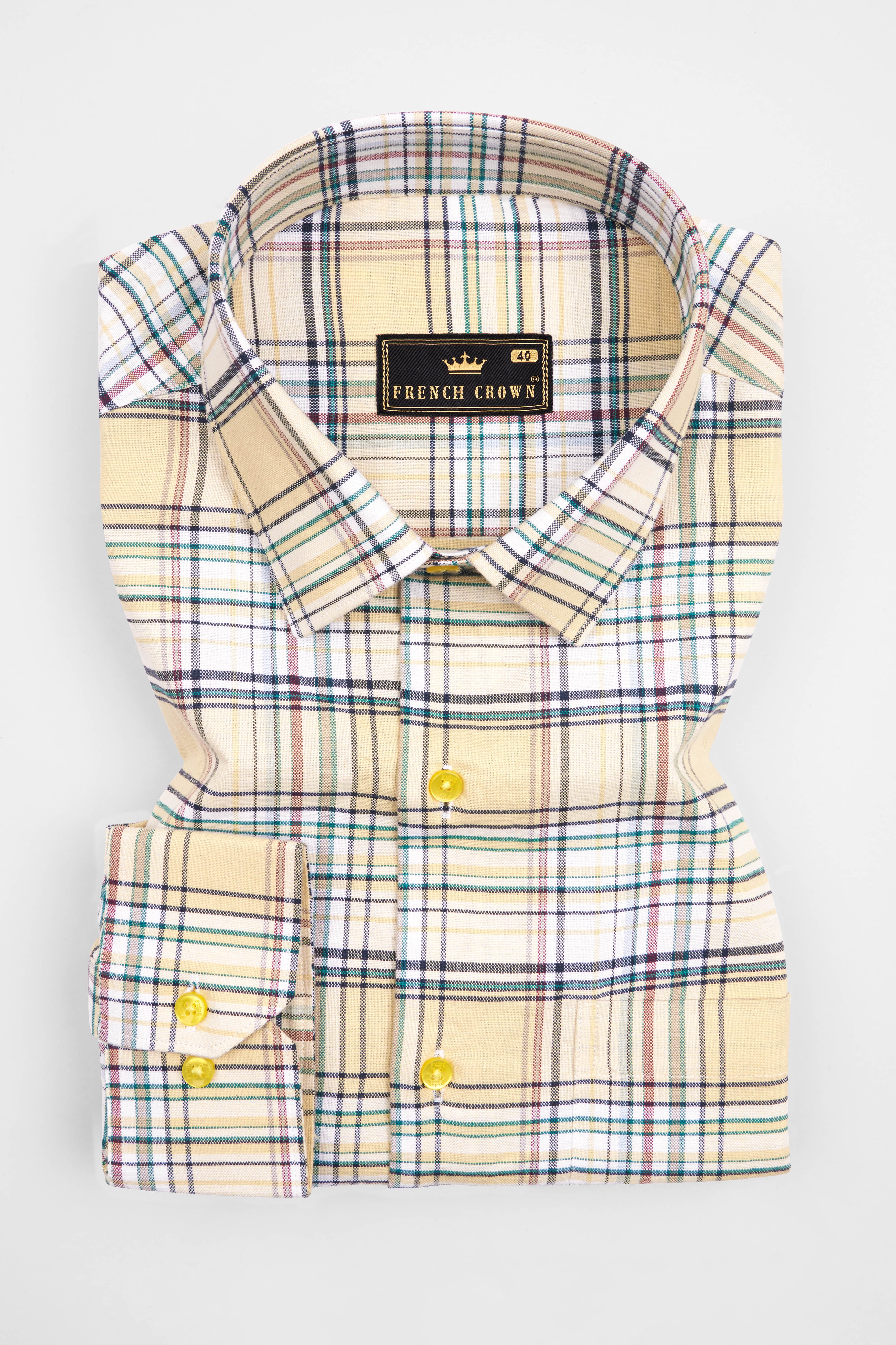 Chamois Beige with Oxley Green and Brownish Checkered Royal Oxford Shirt 10303-YL-38, 10303-YL-H-38, 10303-YL-39, 10303-YL-H-39, 10303-YL-40, 10303-YL-H-40, 10303-YL-42, 10303-YL-H-42, 10303-YL-44, 10303-YL-H-44, 10303-YL-46, 10303-YL-H-46, 10303-YL-48, 10303-YL-H-48, 10303-YL-50, 10303-YL-H-50, 10303-YL-52, 10303-YL-H-52