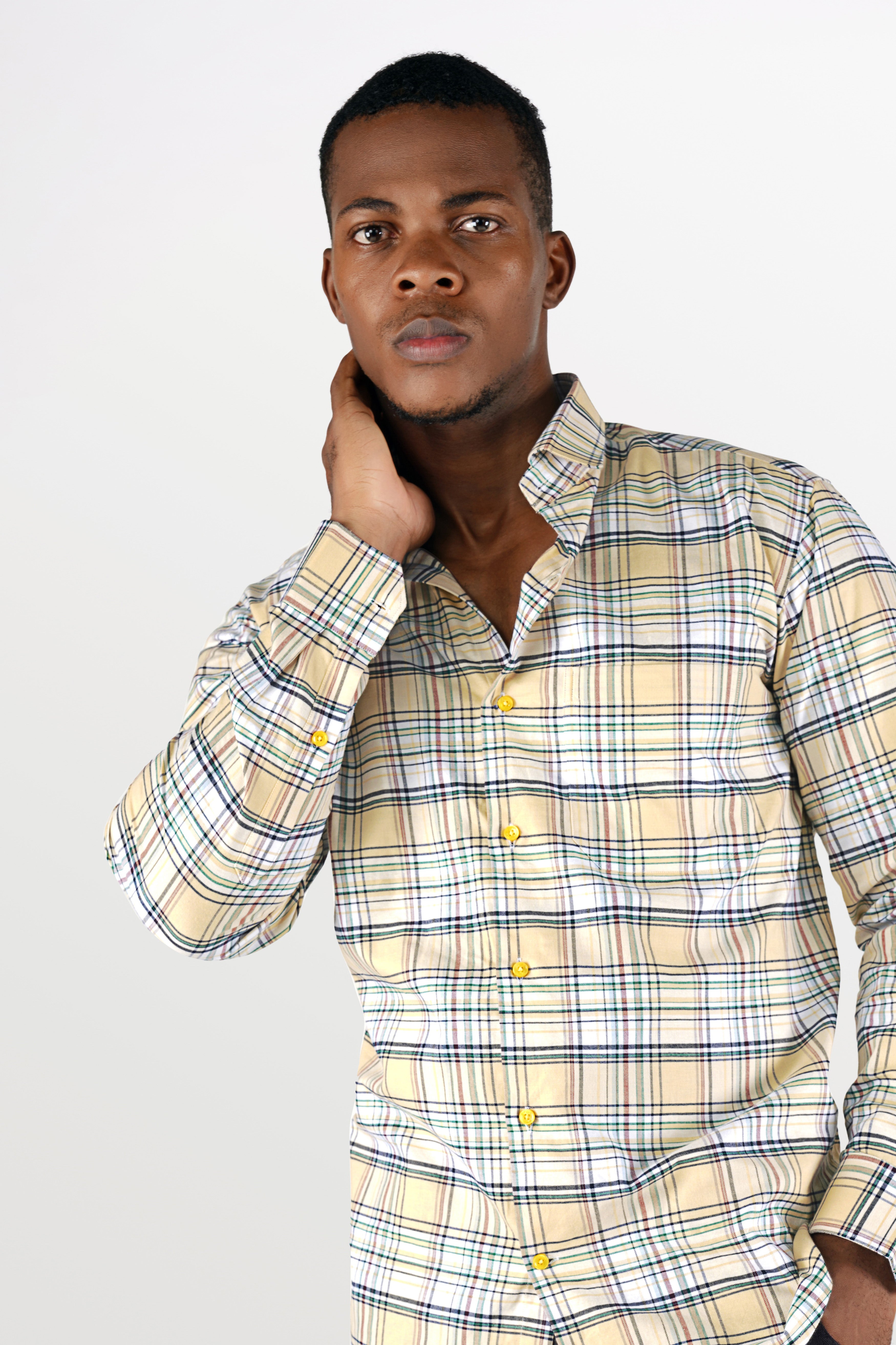 Chamois Beige with Oxley Green and Brownish Checkered Royal Oxford Shirt 10303-YL-38, 10303-YL-H-38, 10303-YL-39, 10303-YL-H-39, 10303-YL-40, 10303-YL-H-40, 10303-YL-42, 10303-YL-H-42, 10303-YL-44, 10303-YL-H-44, 10303-YL-46, 10303-YL-H-46, 10303-YL-48, 10303-YL-H-48, 10303-YL-50, 10303-YL-H-50, 10303-YL-52, 10303-YL-H-52