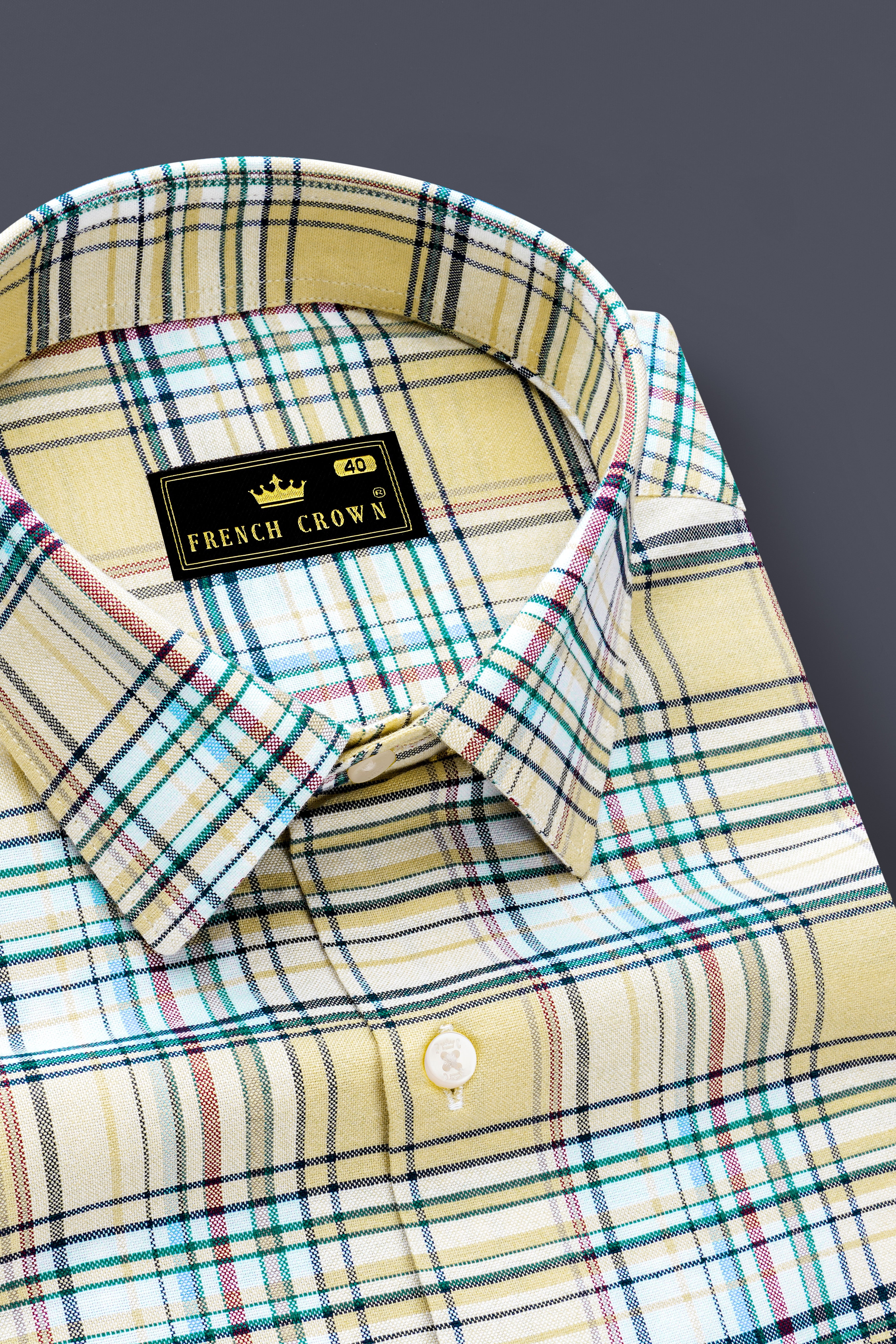 Chamois Beige with Oxley Green and Brownish Checkered Royal Oxford Shirt