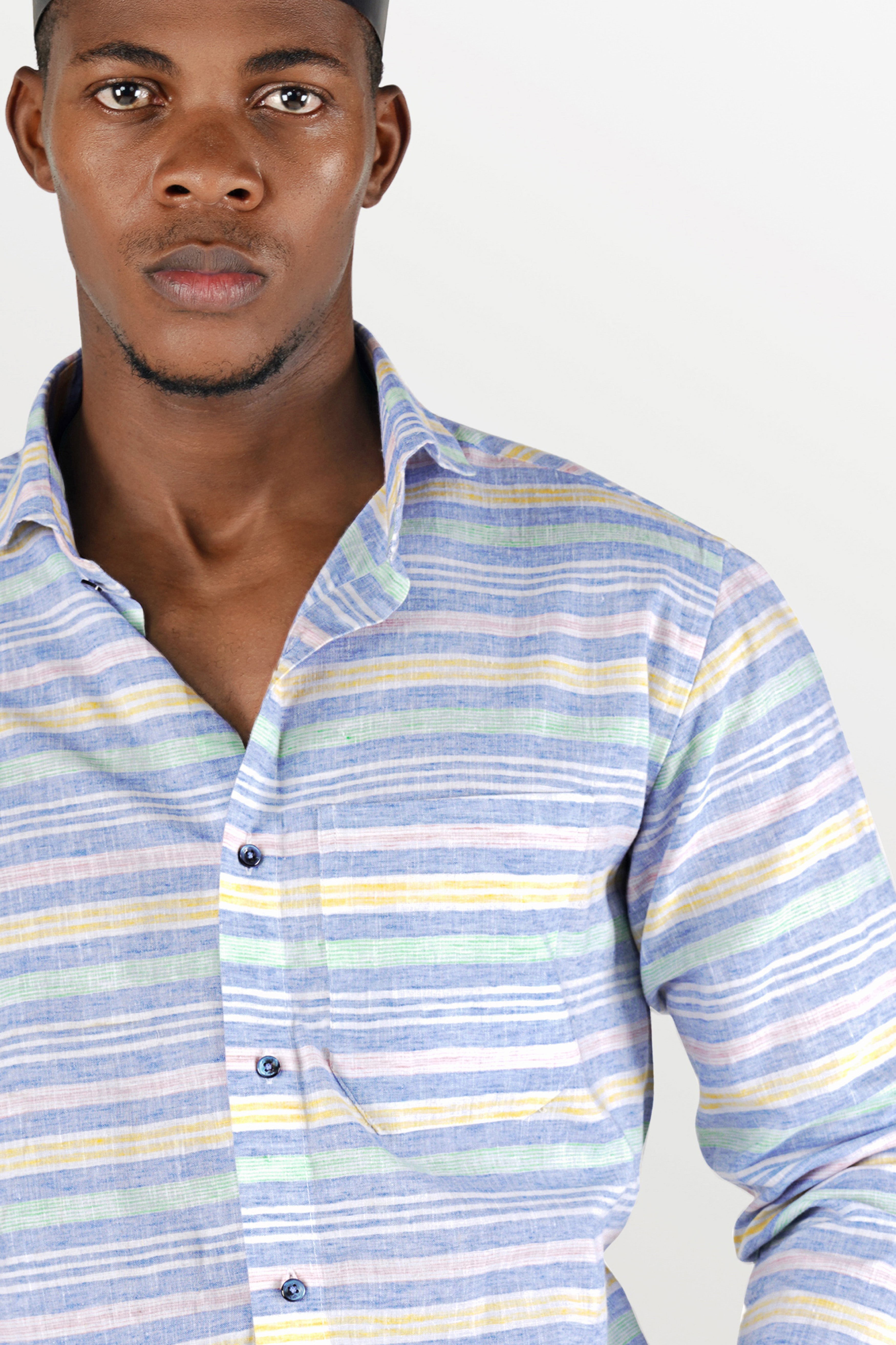 Wistful Blue with Marzipan Yellow Striped Chambray Shirt