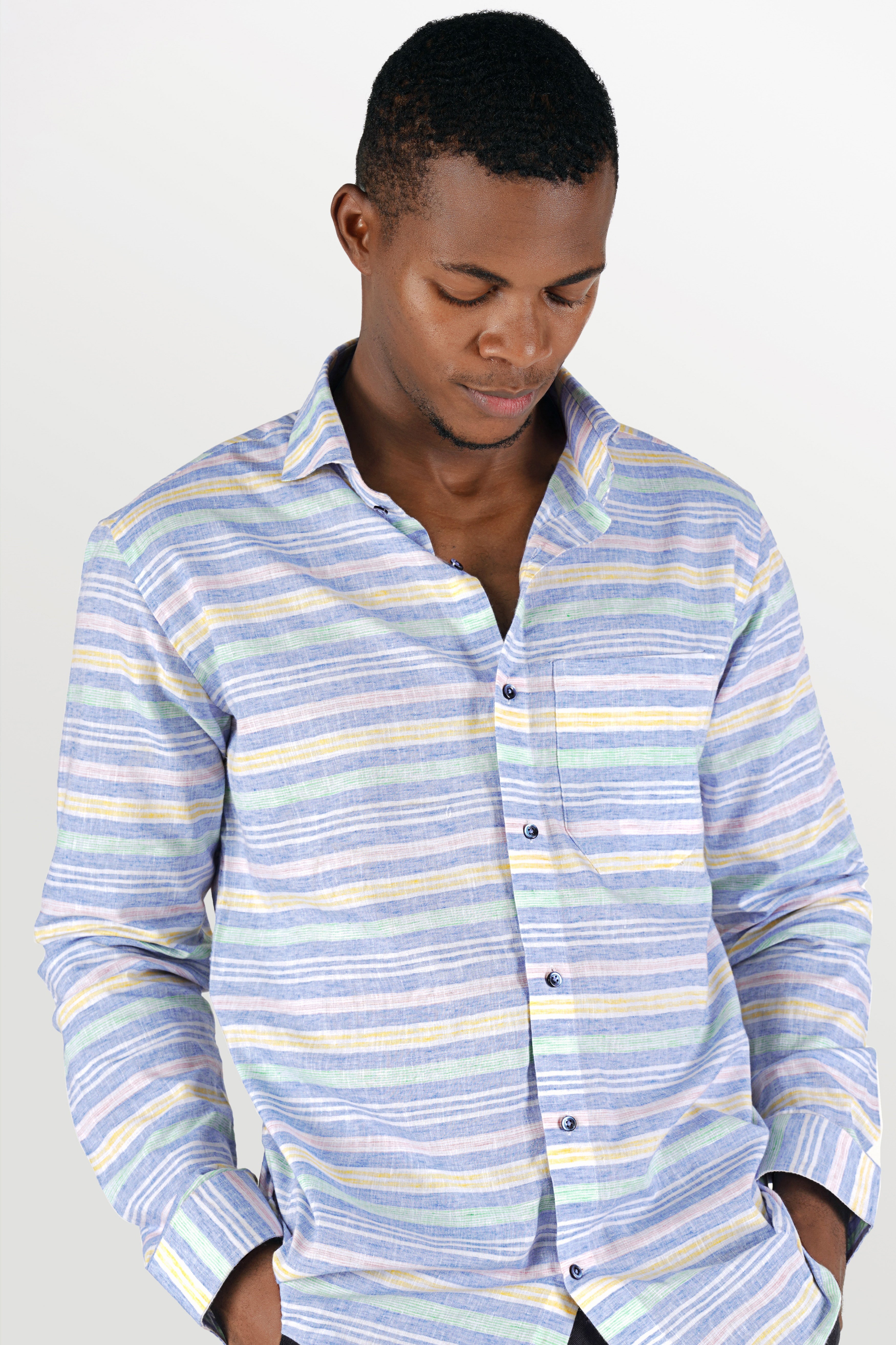 Wistful Blue with Marzipan Yellow Striped Chambray Shirt 10306-CA-BLE-38, 10306-CA-BLE-H-38, 10306-CA-BLE-39, 10306-CA-BLE-H-39, 10306-CA-BLE-40, 10306-CA-BLE-H-40, 10306-CA-BLE-42, 10306-CA-BLE-H-42, 10306-CA-BLE-44, 10306-CA-BLE-H-44, 10306-CA-BLE-46, 10306-CA-BLE-H-46, 10306-CA-BLE-48, 10306-CA-BLE-H-48, 10306-CA-BLE-50, 10306-CA-BLE-H-50, 10306-CA-BLE-52, 10306-CA-BLE-H-52