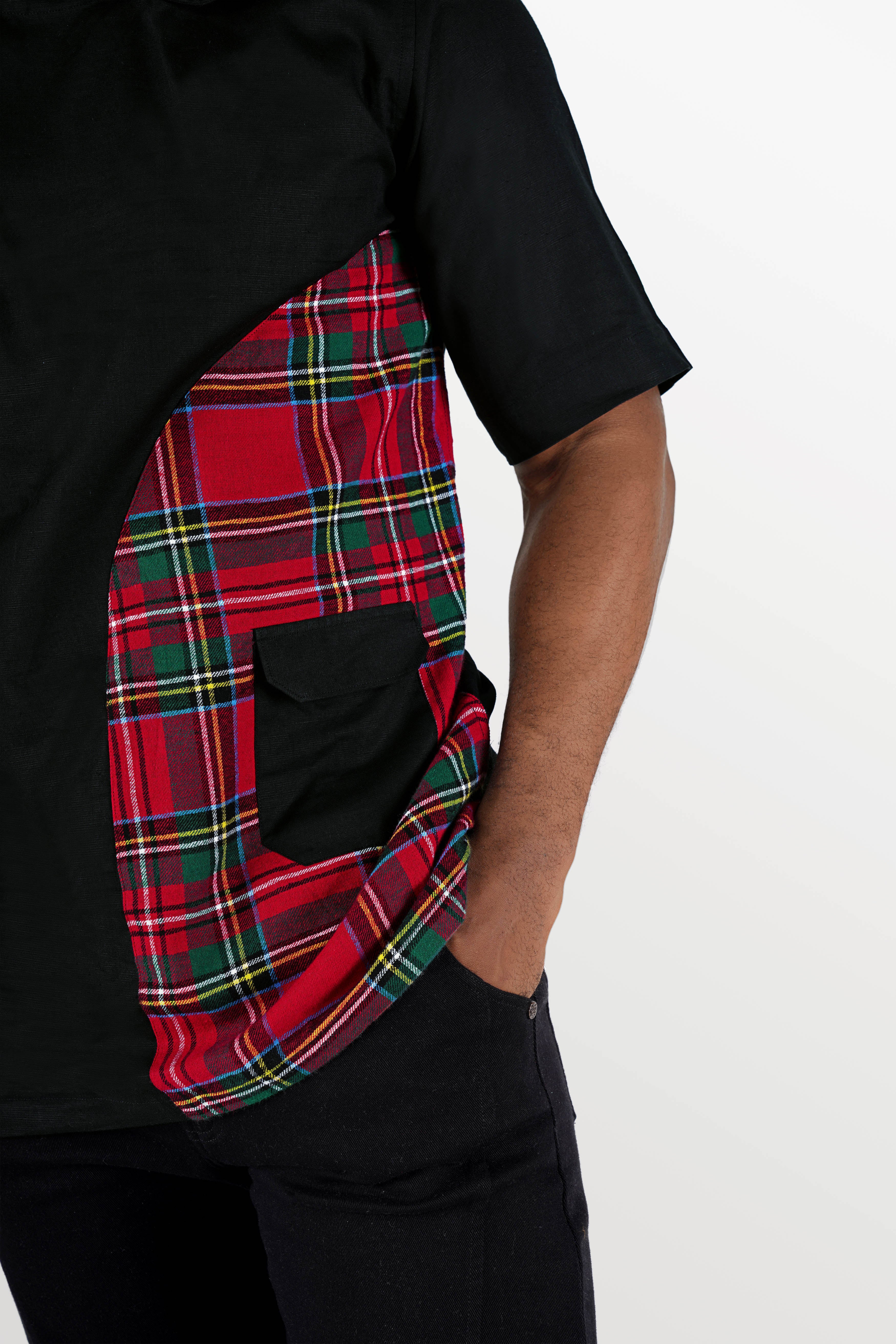 Jade Black with Carmine Red and Pine Green Casual Checks-Plaid