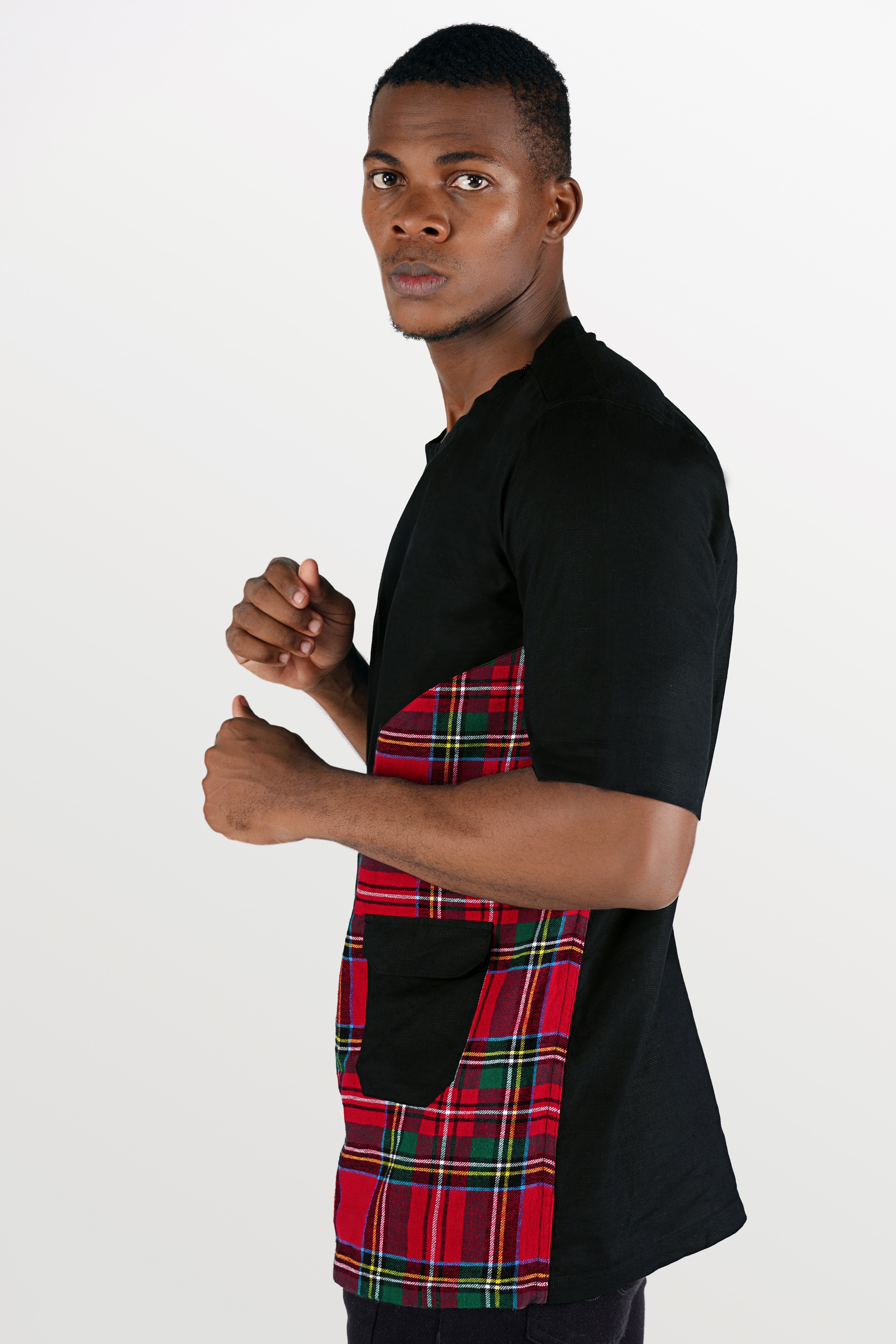 Jade Black with Carmine Red and Pine Green Casual Checks-Plaid