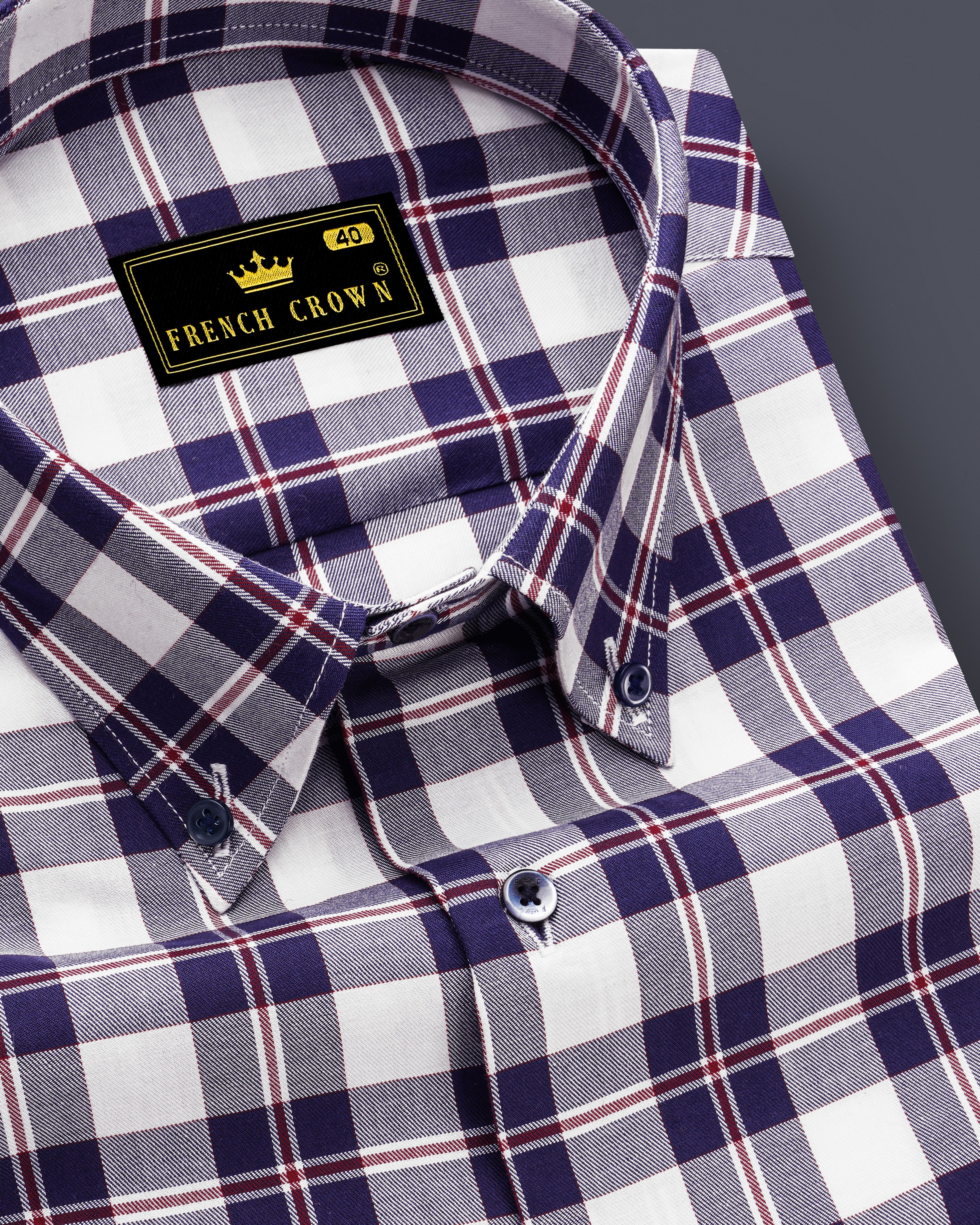 Bright White with Downriver Blue and Monza Red Checkered Twill Premium Cotton Shirt