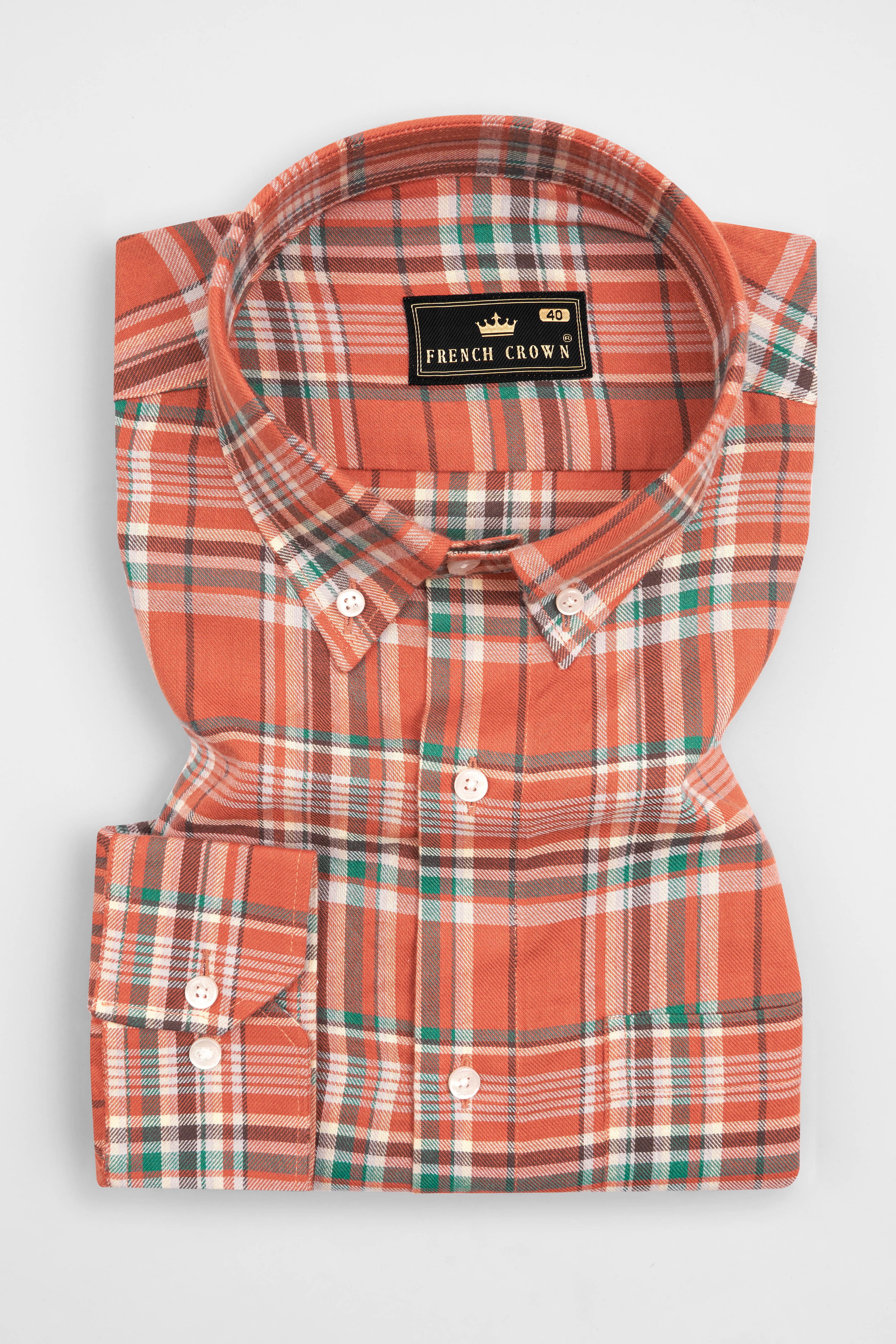 Fiery Orange with White and Viridian Green Twill Checkered Premium Cotton Shirt 10314-BD-38, 10314-BD-H-38, 10314-BD-39, 10314-BD-H-39, 10314-BD-40, 10314-BD-H-40, 10314-BD-42, 10314-BD-H-42, 10314-BD-44, 10314-BD-H-44, 10314-BD-46, 10314-BD-H-46, 10314-BD-48, 10314-BD-H-48, 10314-BD-50, 10314-BD-H-50, 10314-BD-52, 10314-BD-H-52