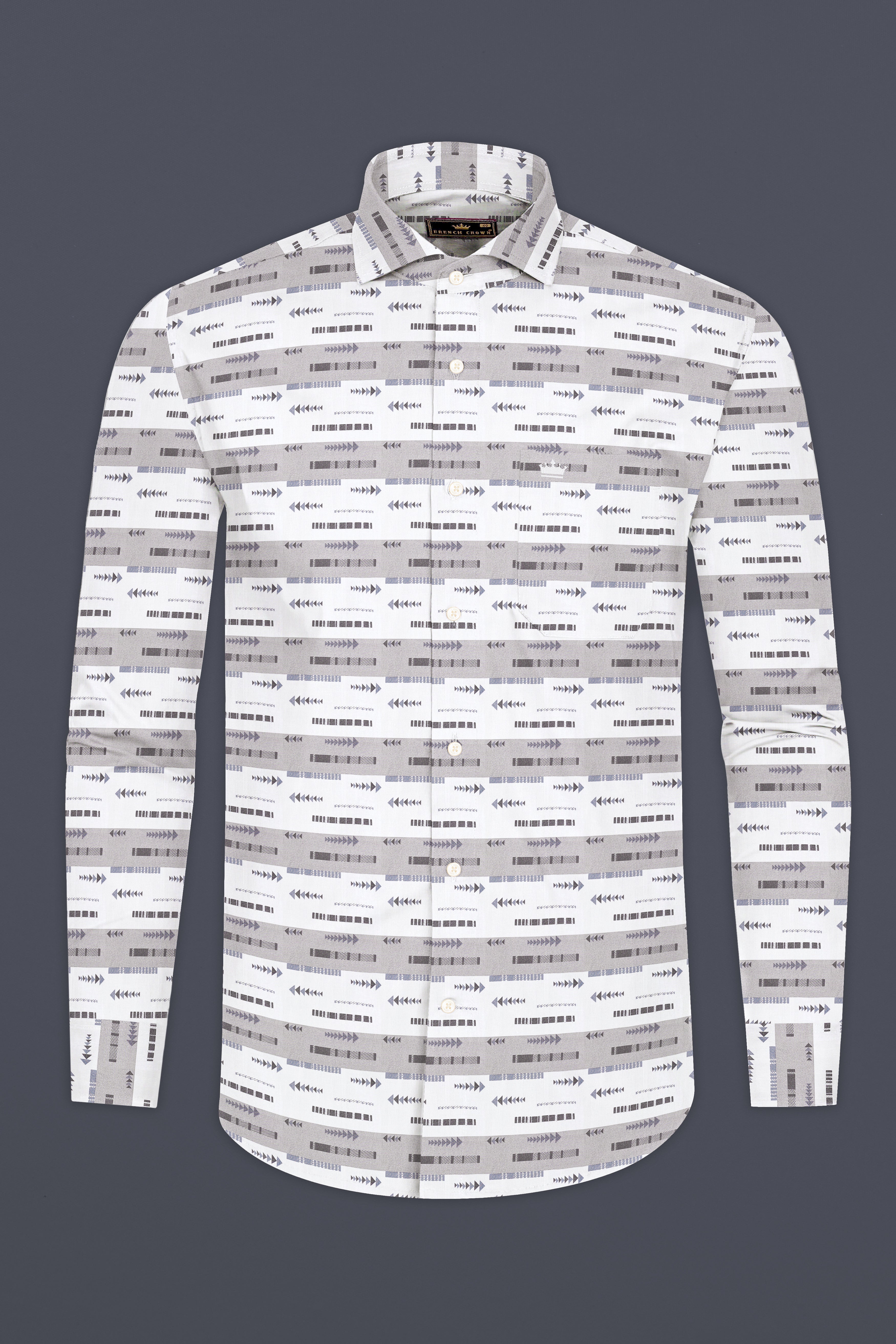 Bright White with Nobel Gray Printed Super Soft Premium Cotton Shirt