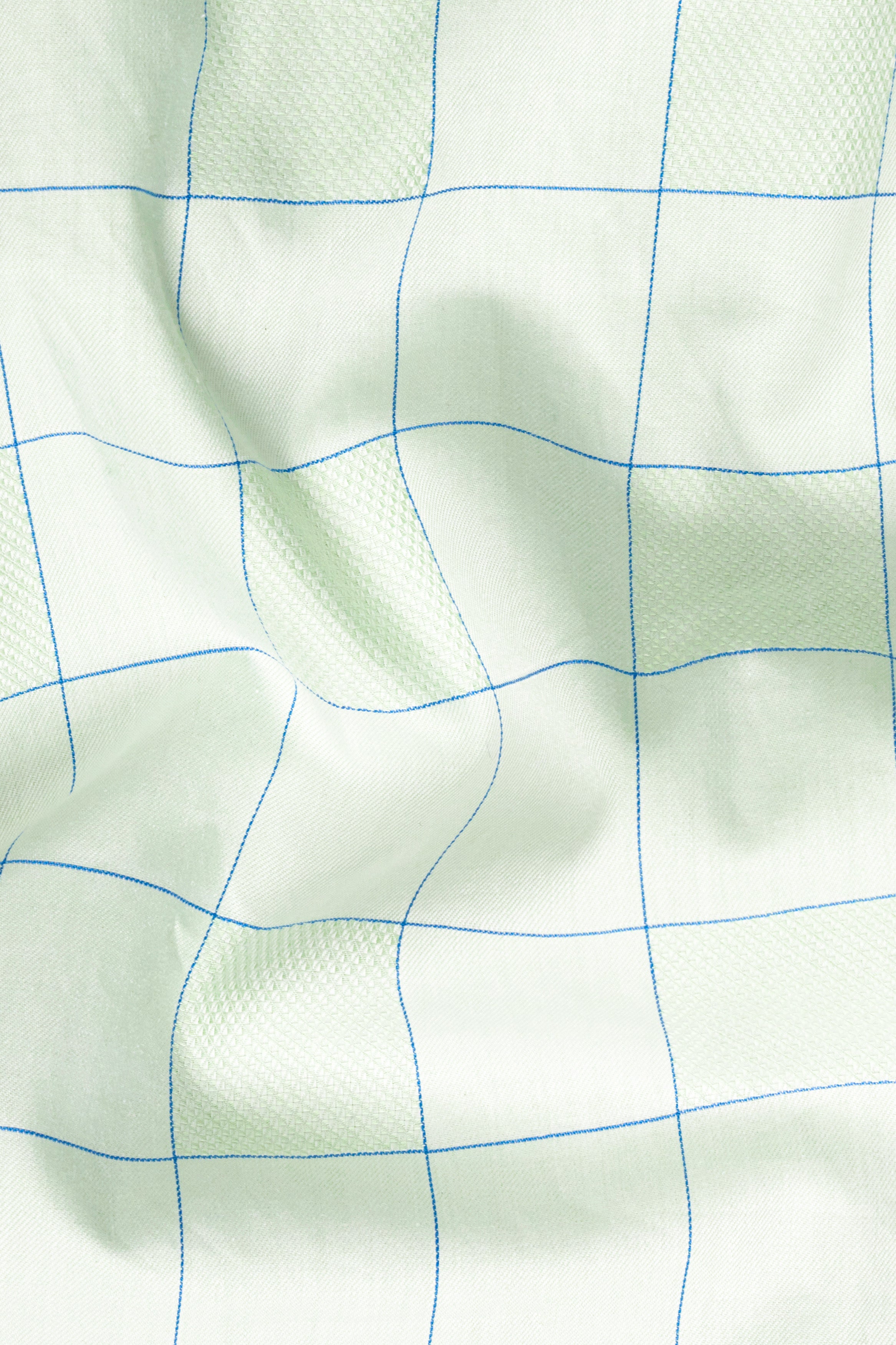 Surf Crest Green with Tufts Blue Windowpane Dobby Textured Premium Giza Cotton Shirt