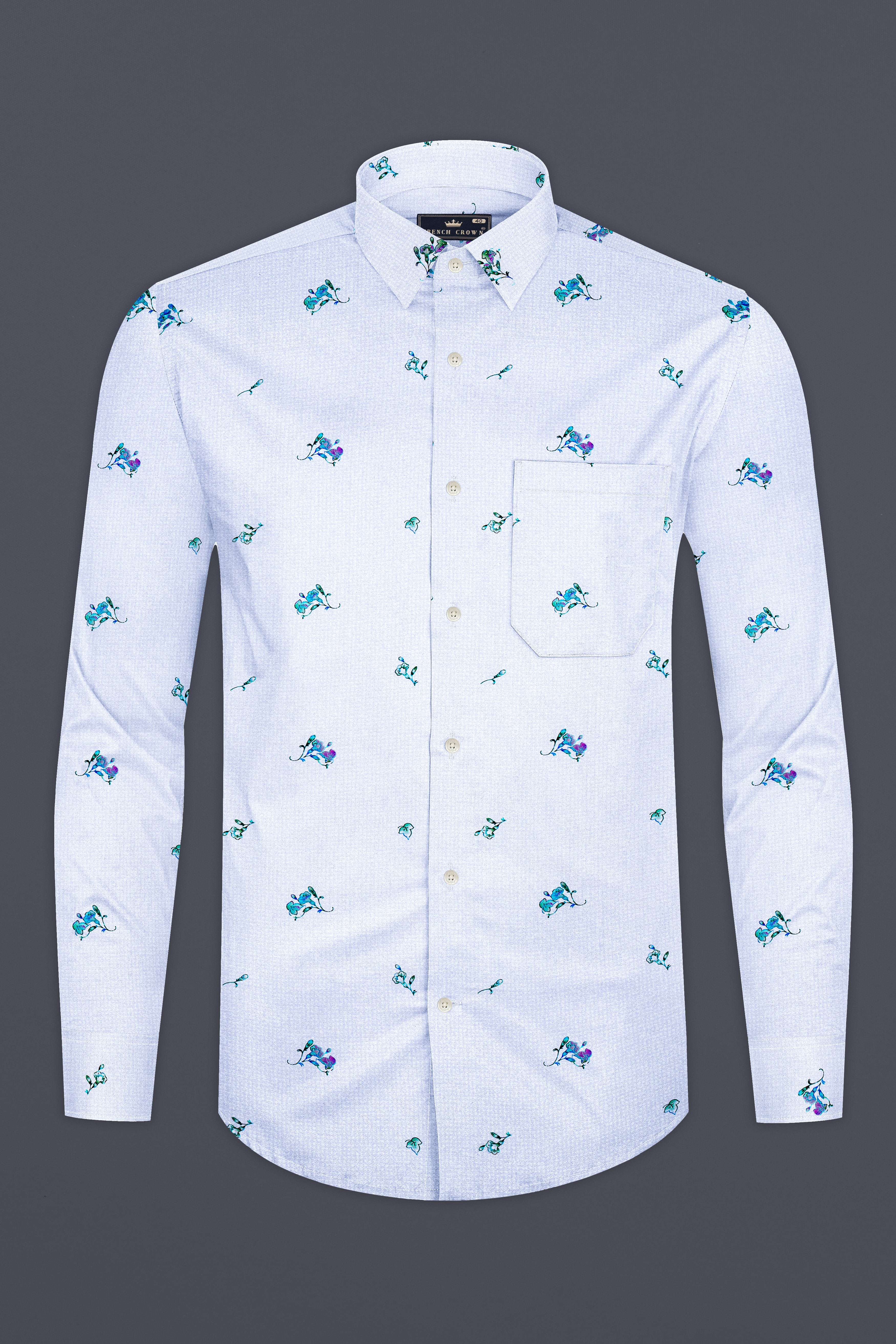 Gainsboro Gray with Wistflul Blue Floral Printed Super Soft Premium Cotton Shirt