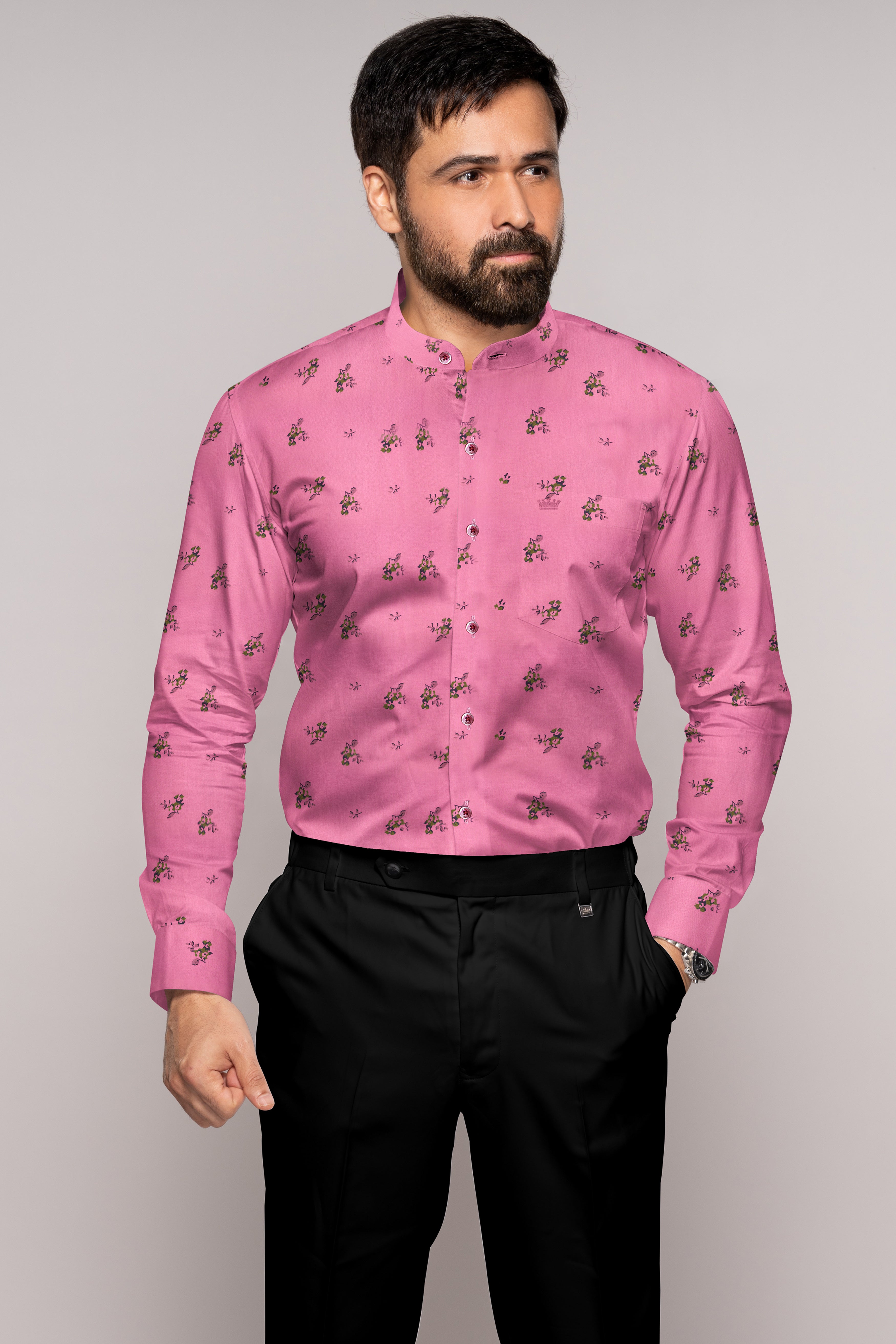 Thulian Pink Floral Printed Royal Oxford Shirt