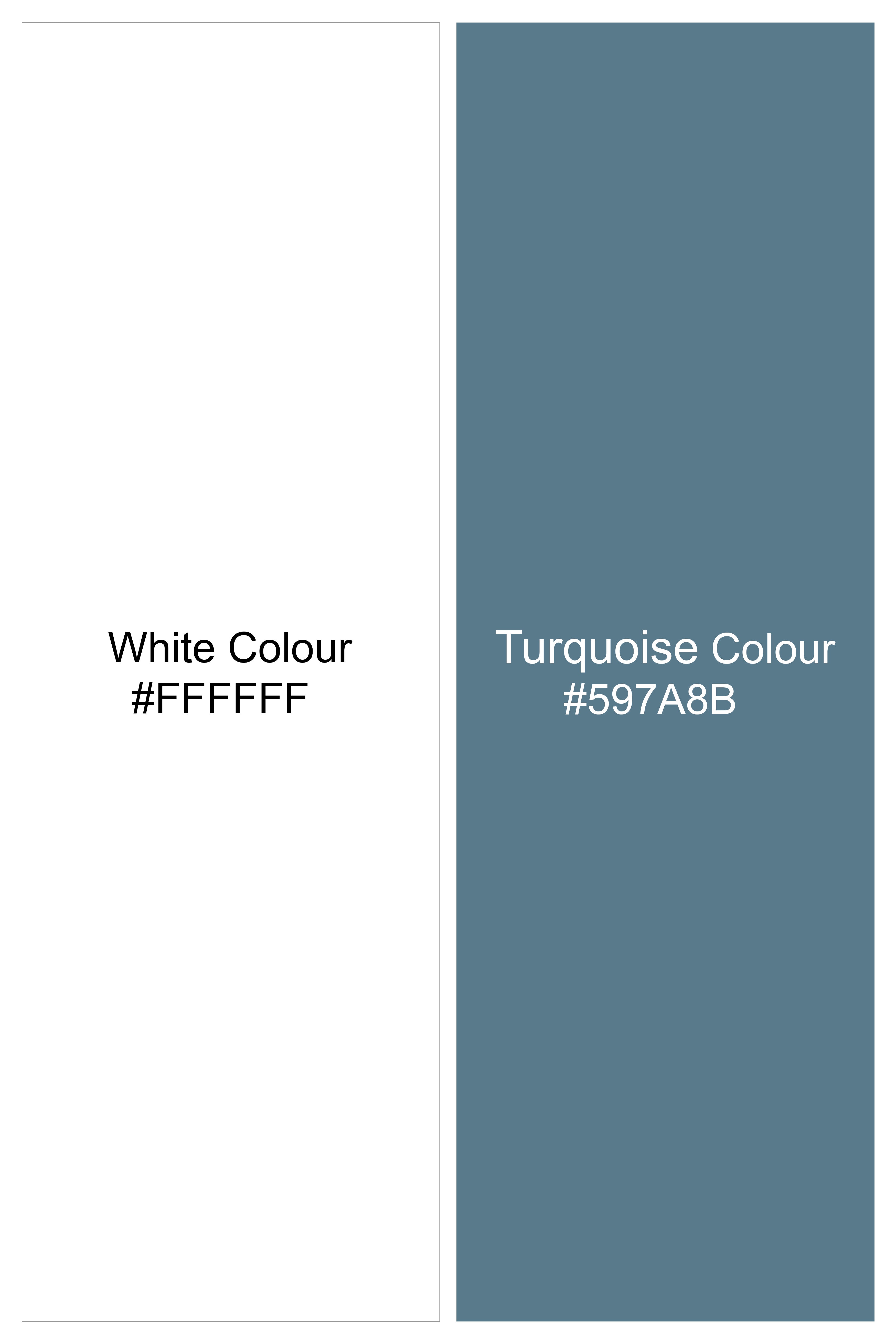 Bright White and Turquoise Blue Super Soft Premium Cotton Shirt