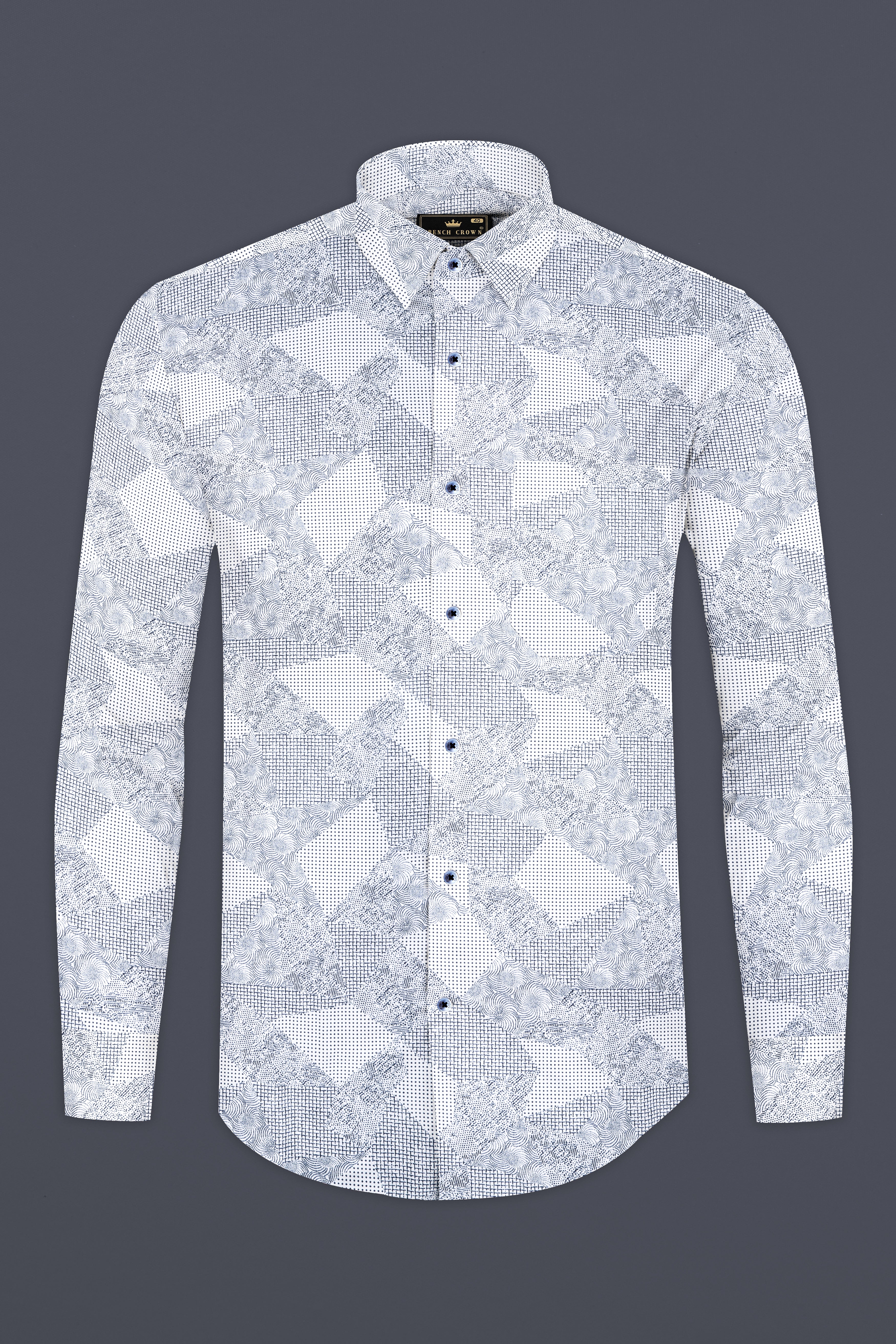 Bright White with Ship Blue Dobby Textured Premium Giza Cotton Shirt