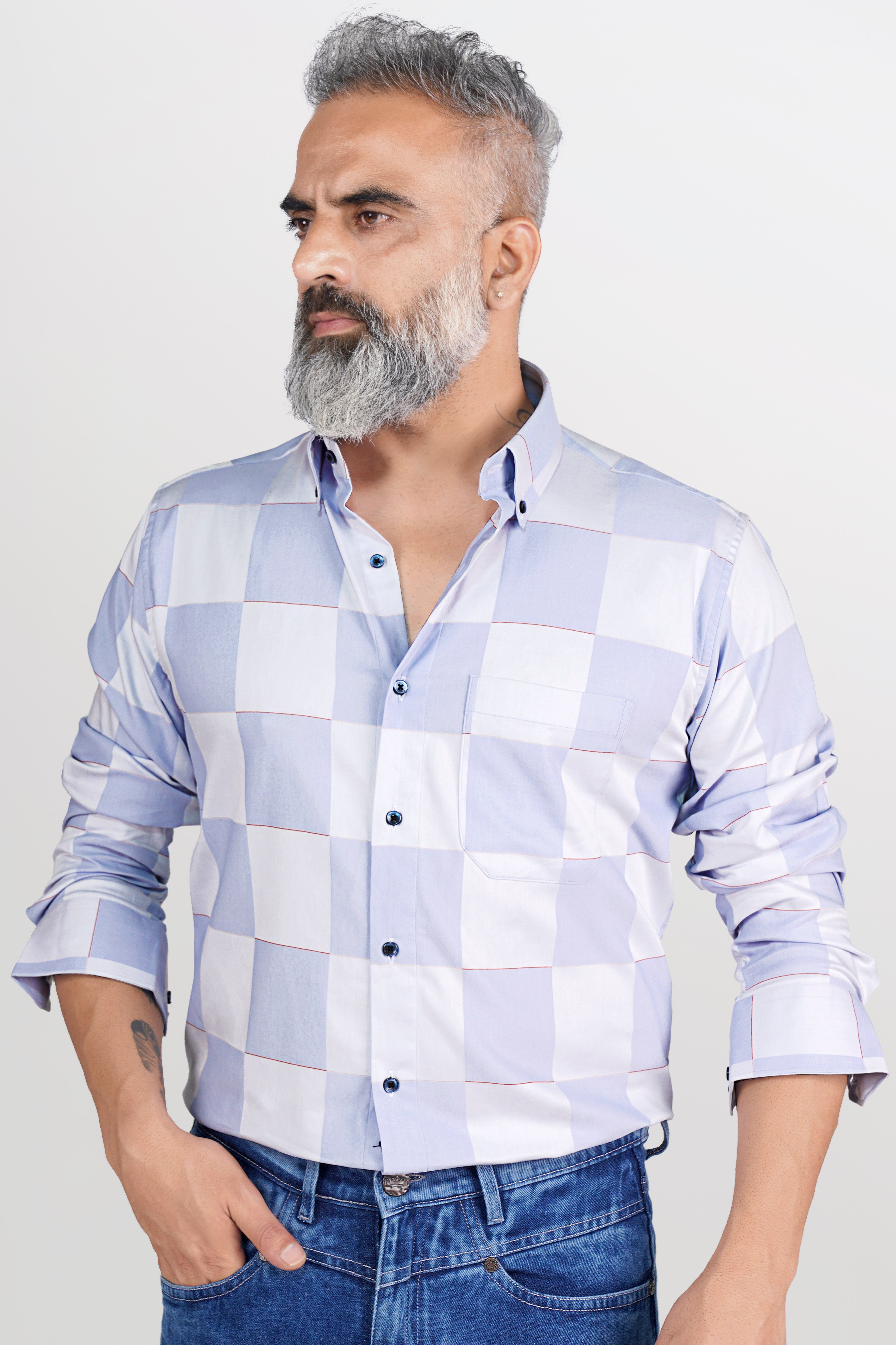 Balmain | Men Logo Jacquard Denim Shirt Light Blue 52