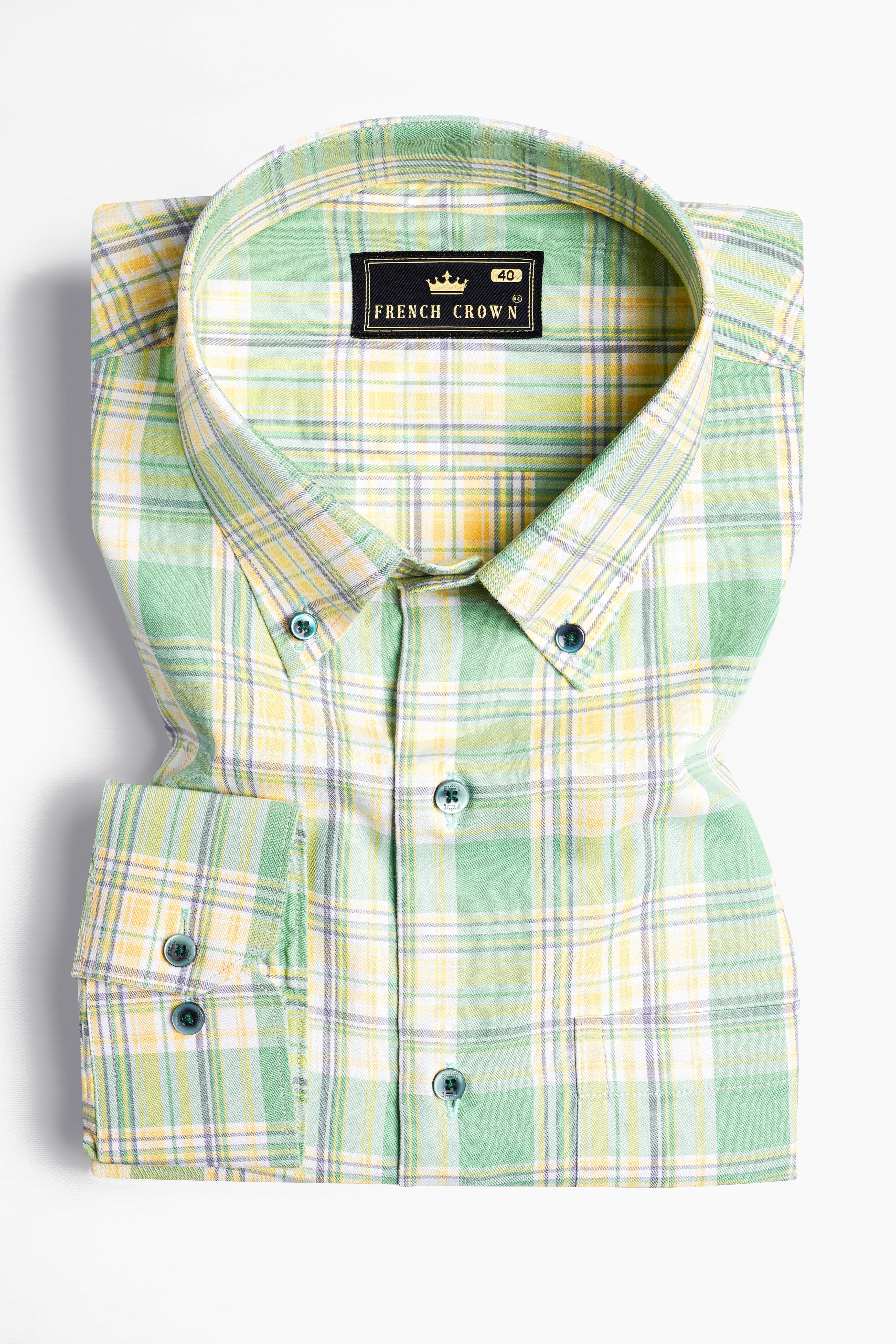 Chinook Green with Australian Yellow Twill Plaid Premium Cotton Shirt