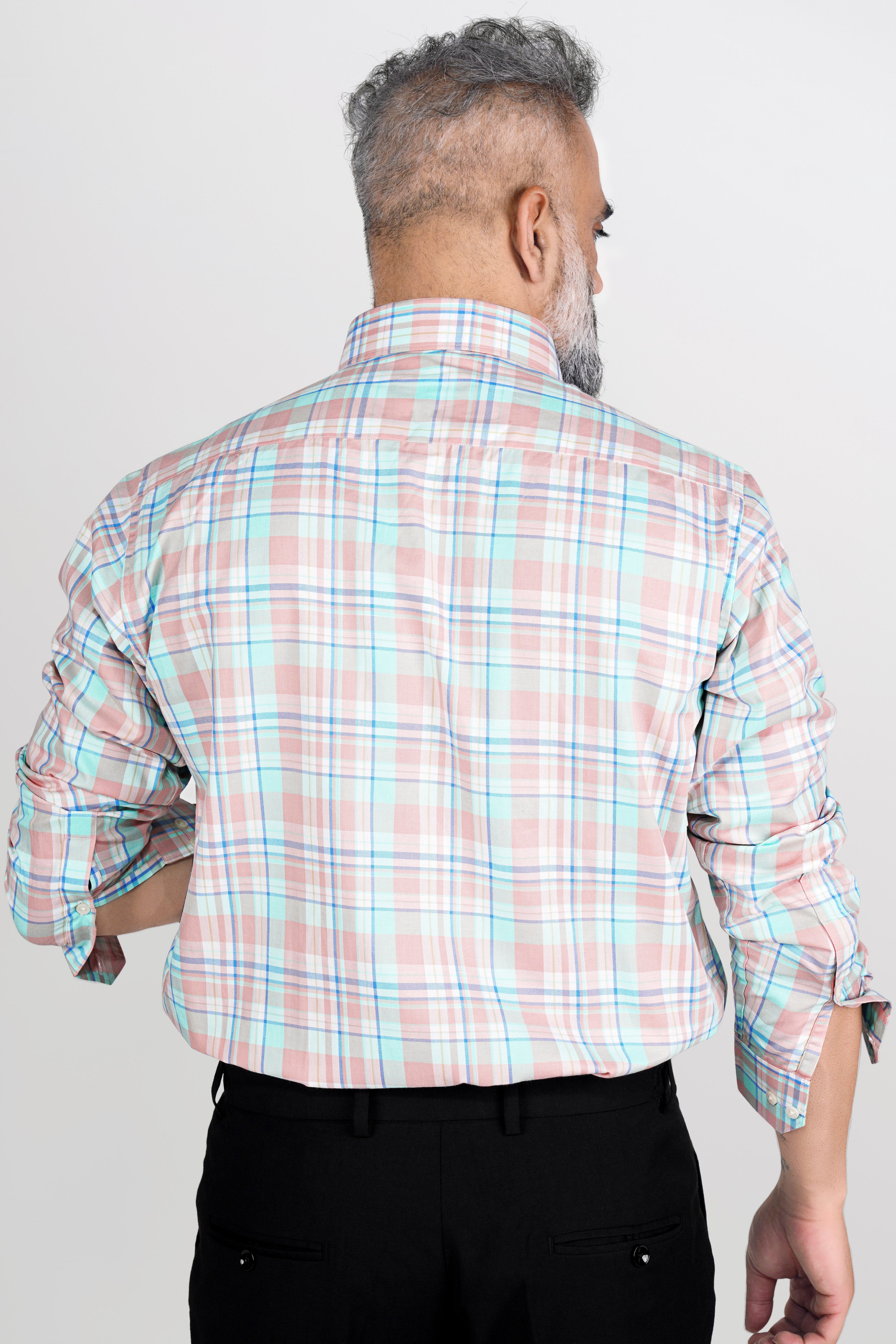 Oyster Pink with Mint Tulip Green Twill Plaid Premium Cotton Shirt