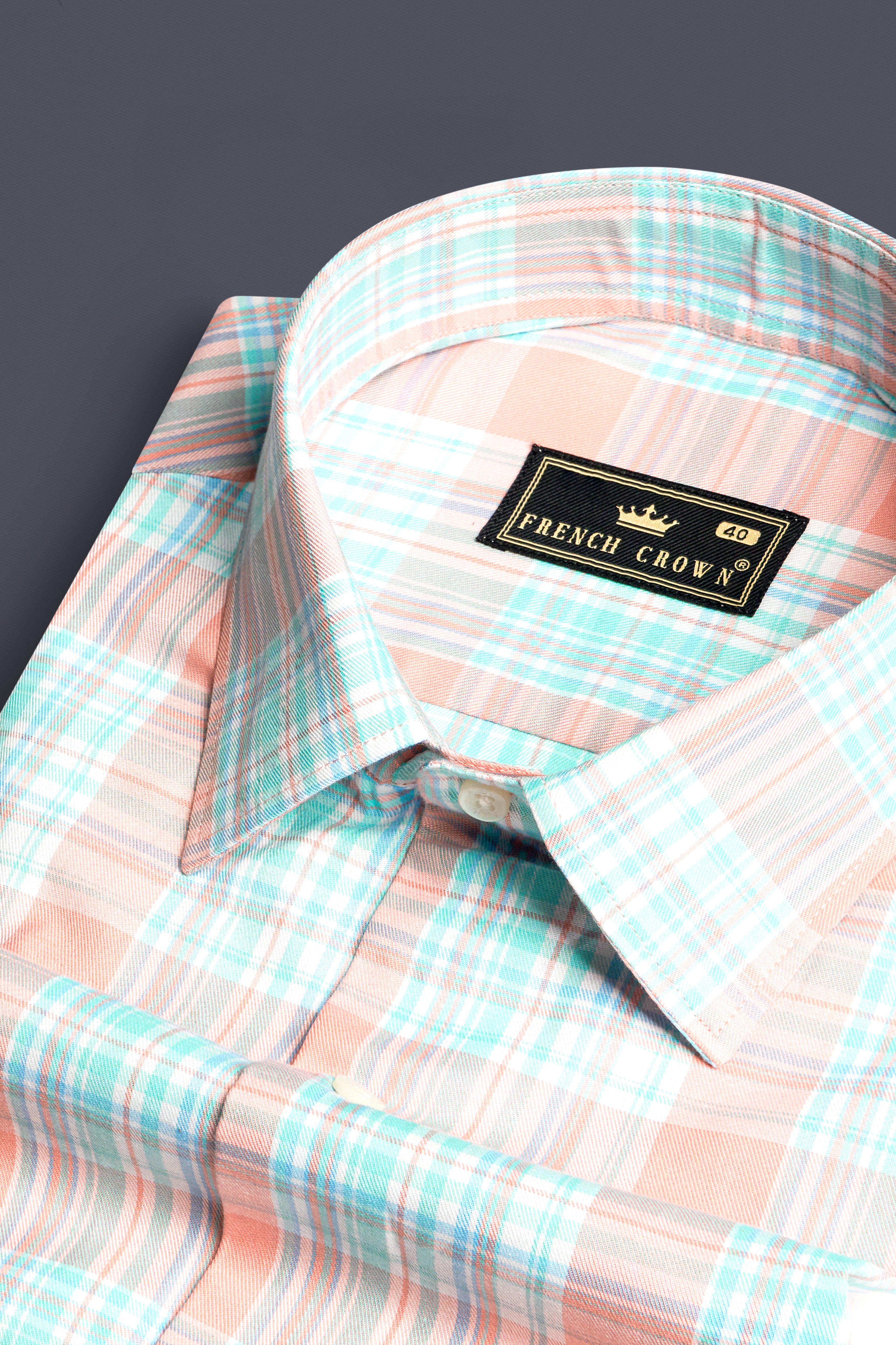 Beauty Pink and Moonstone Blue Twill Checkered Premium Cotton Shirt