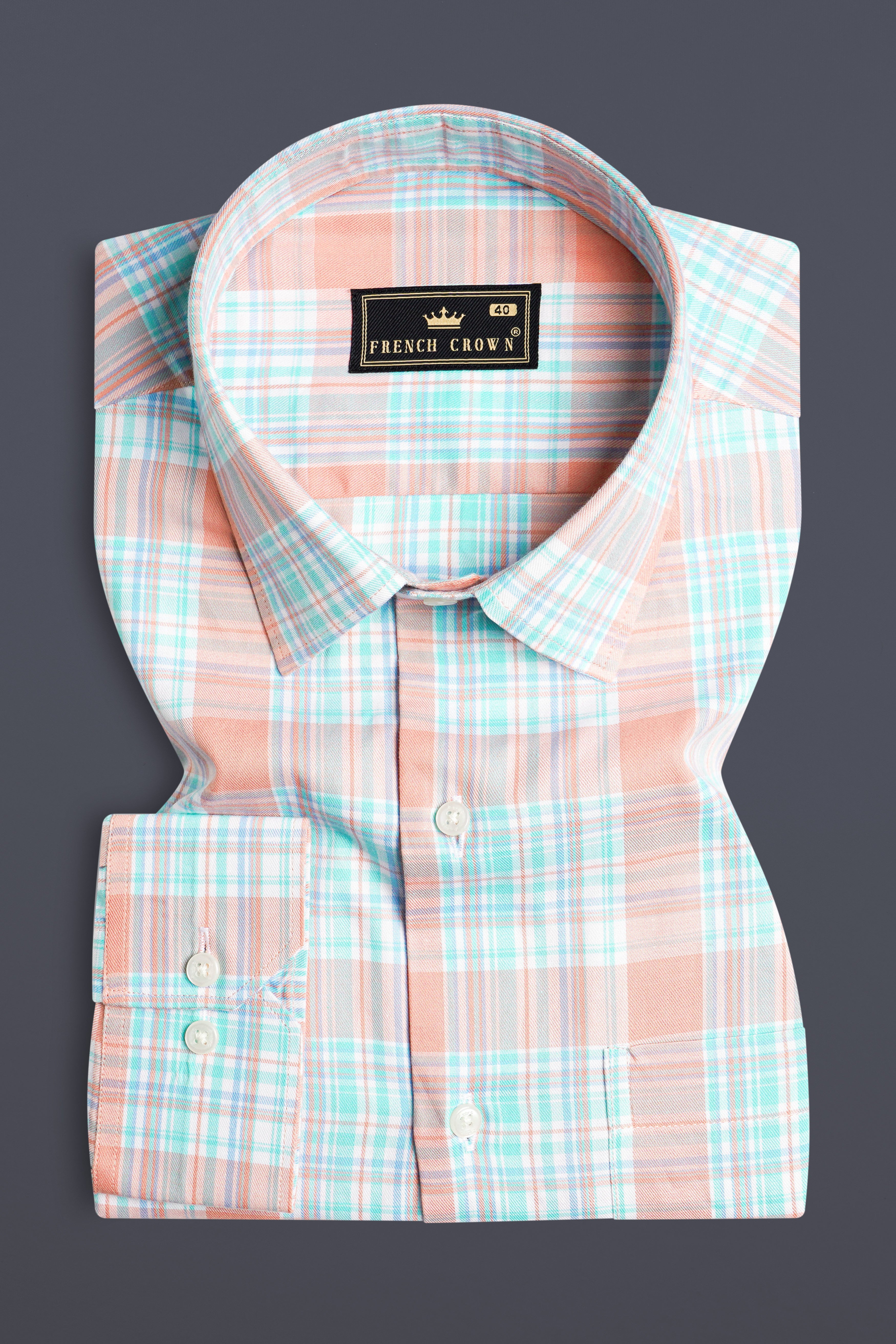 Beauty Pink and Moonstone Blue Twill Checkered Premium Cotton Shirt