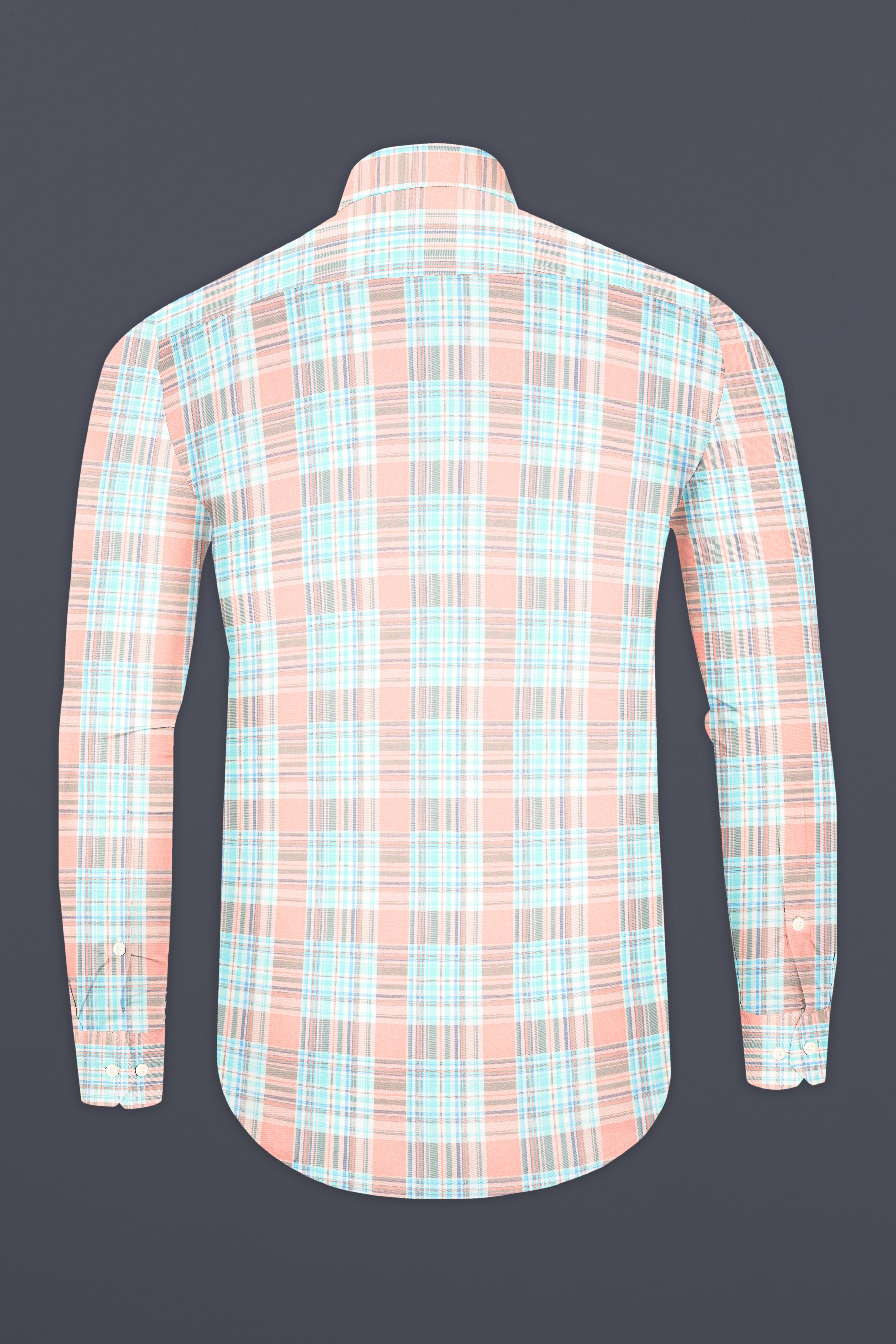 Beauty Pink and Moonstone Blue Twill Checkered Premium Cotton Shirt