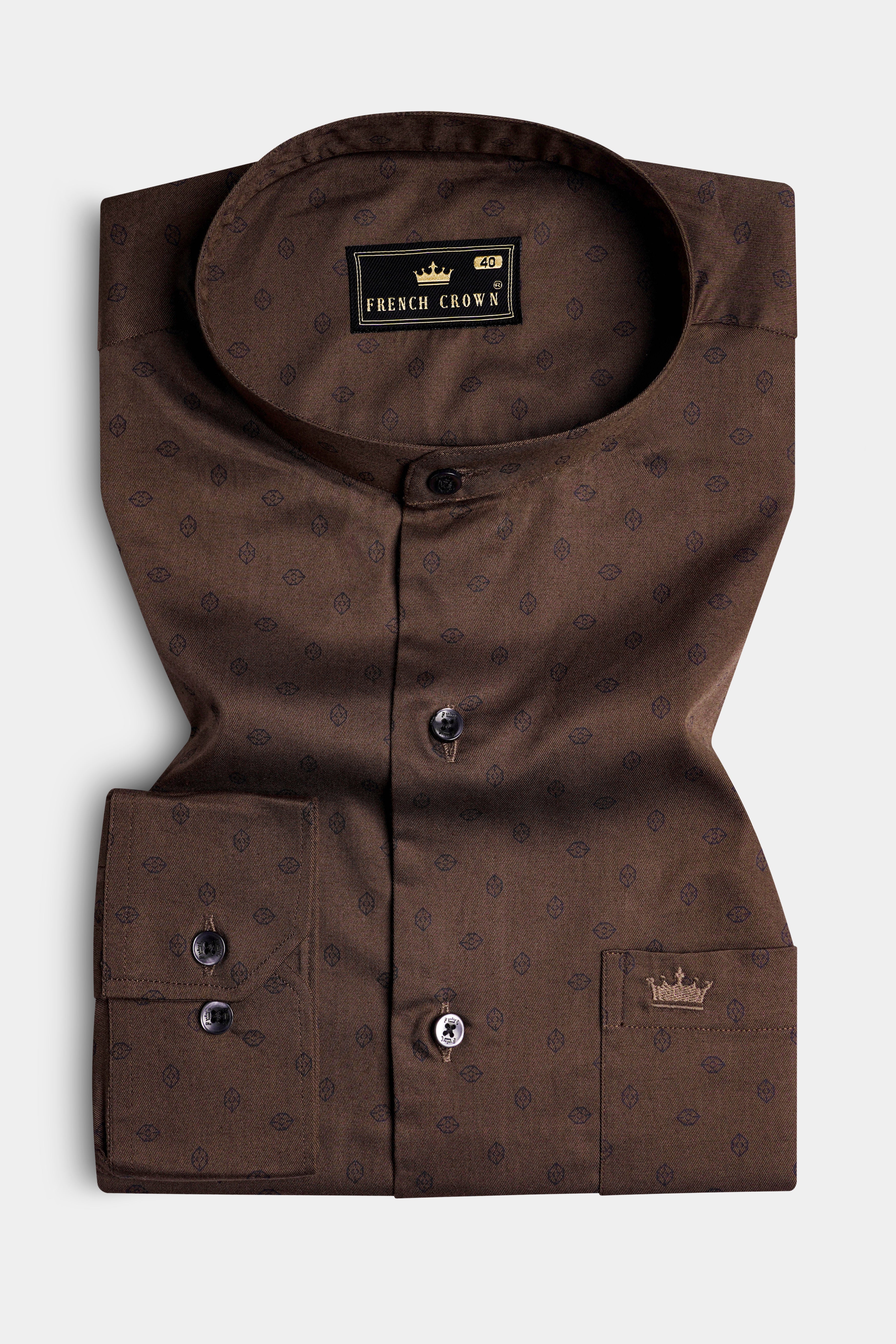 Lisbon Brown Twill Printed Premium Cotton Shirt