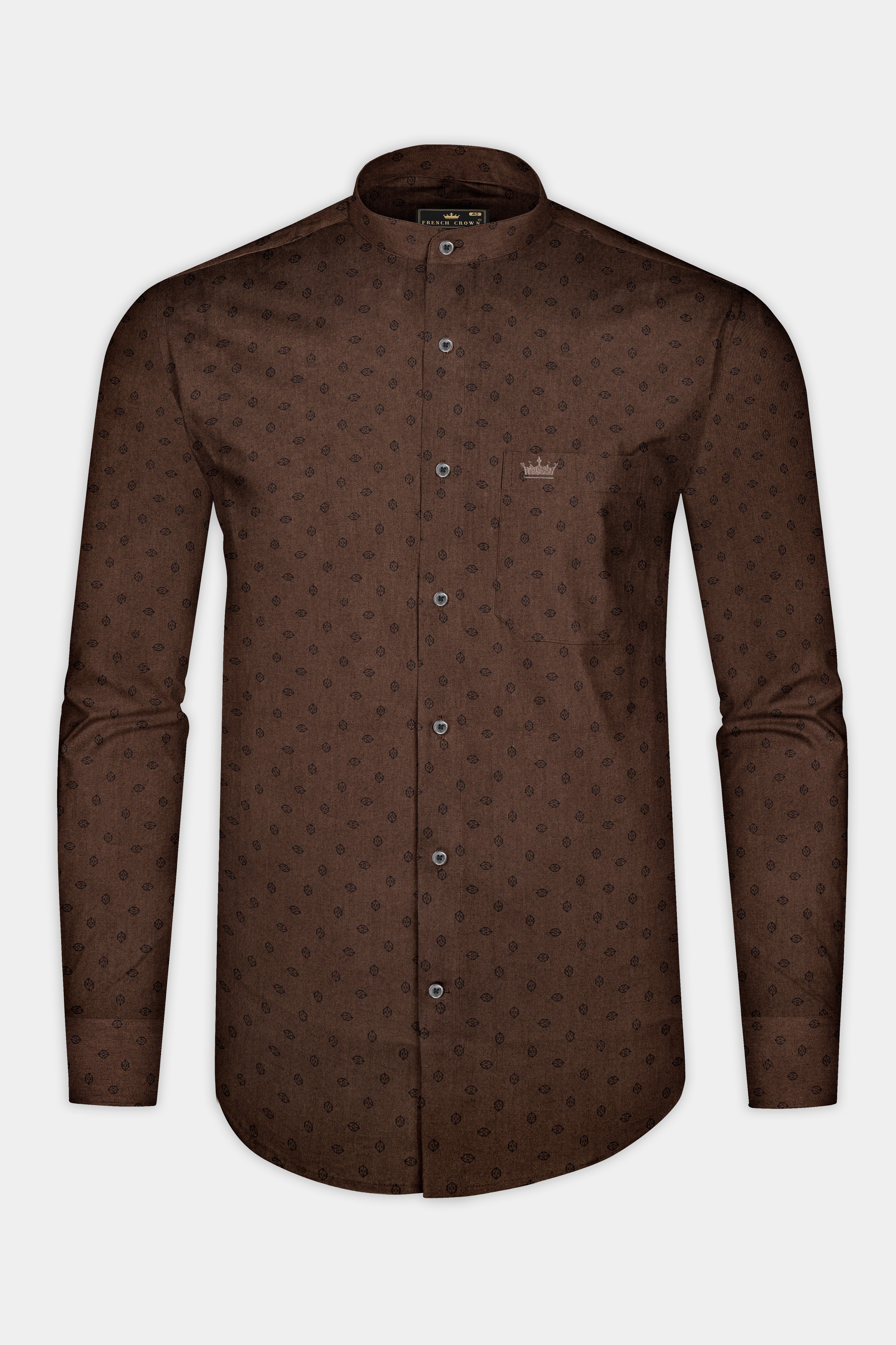 Lisbon Brown Twill Printed Premium Cotton Shirt