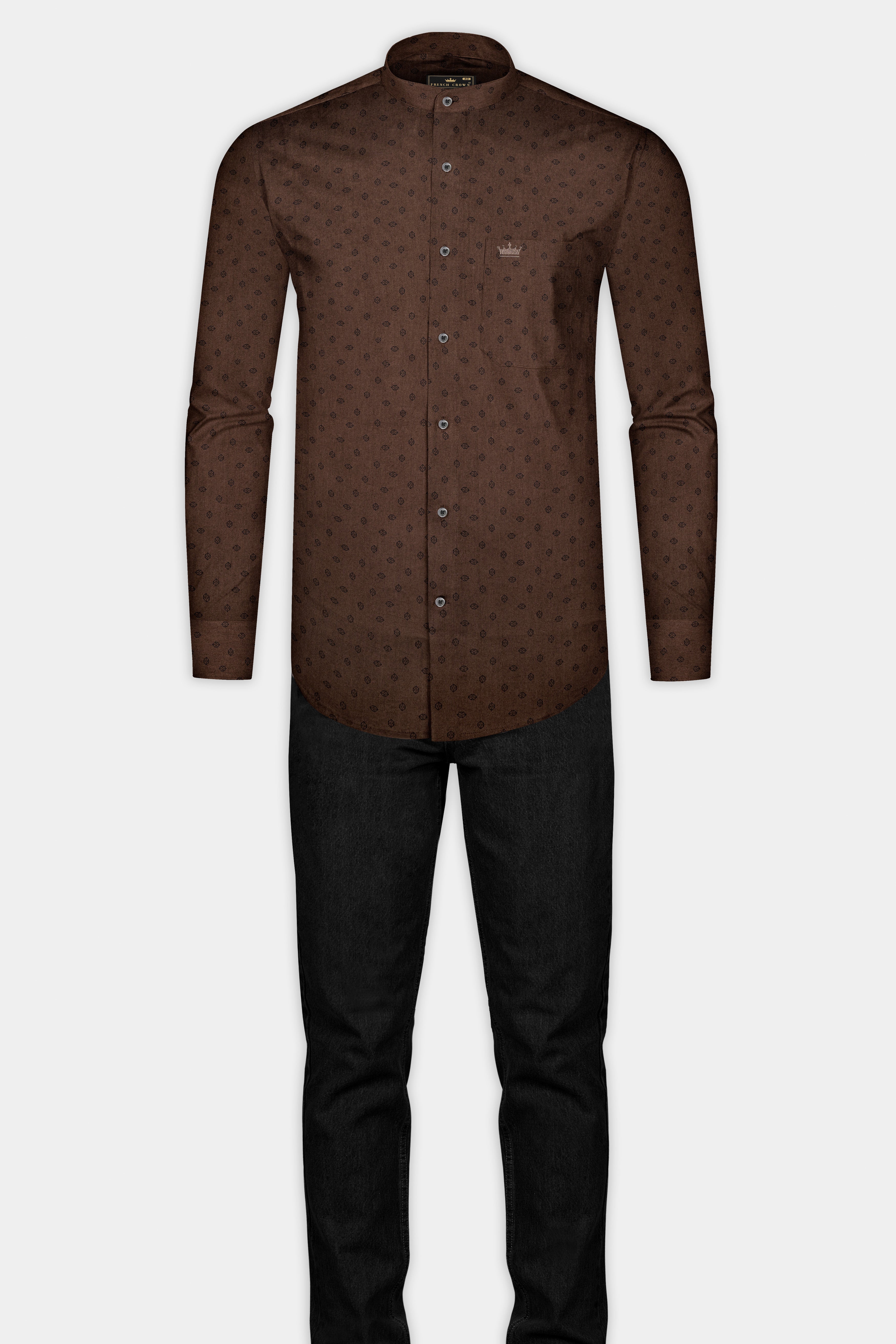 Lisbon Brown Twill Printed Premium Cotton Shirt