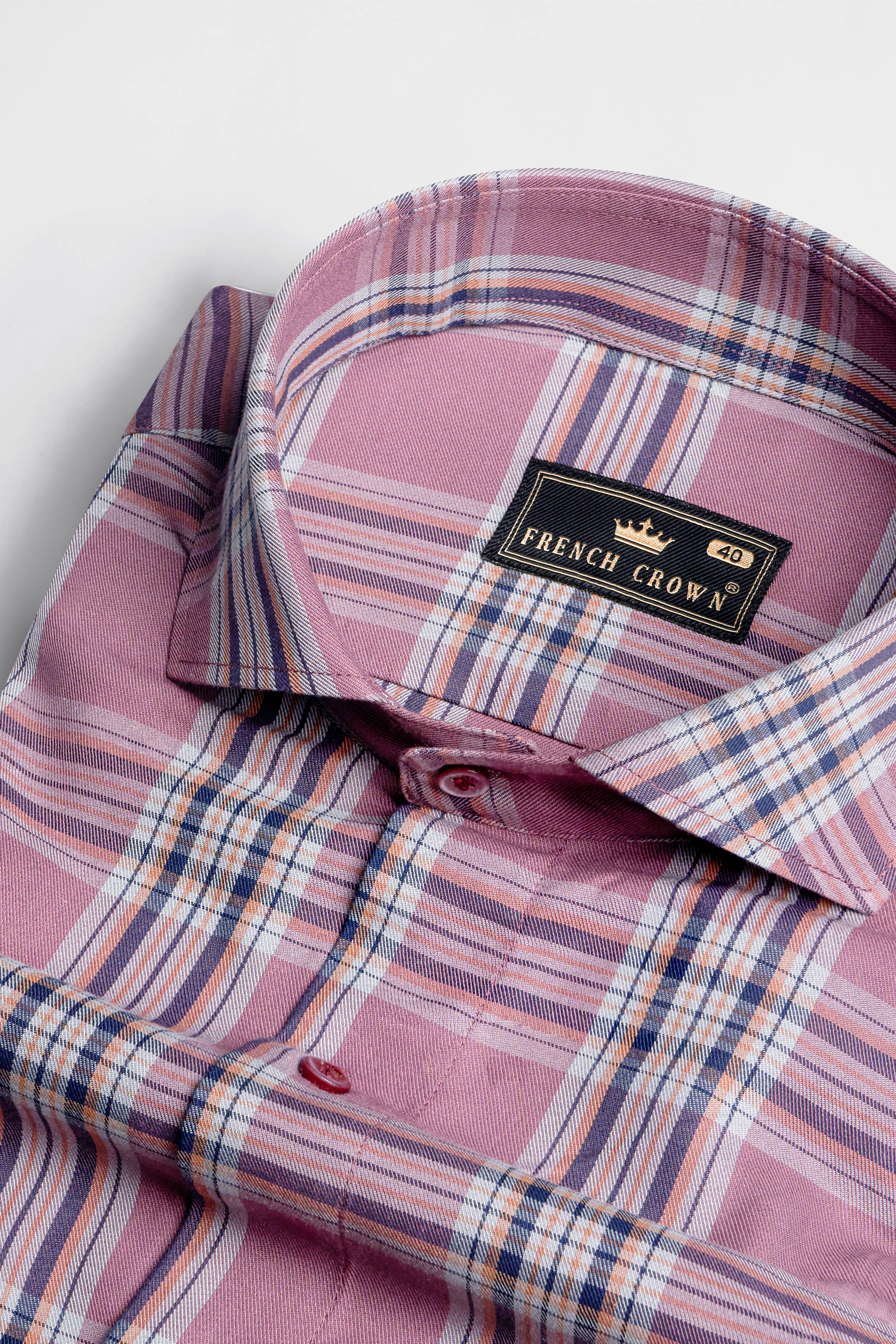Turkish Rose Pink and Rhino Blue Twill Plaid Premium Cotton Shirt