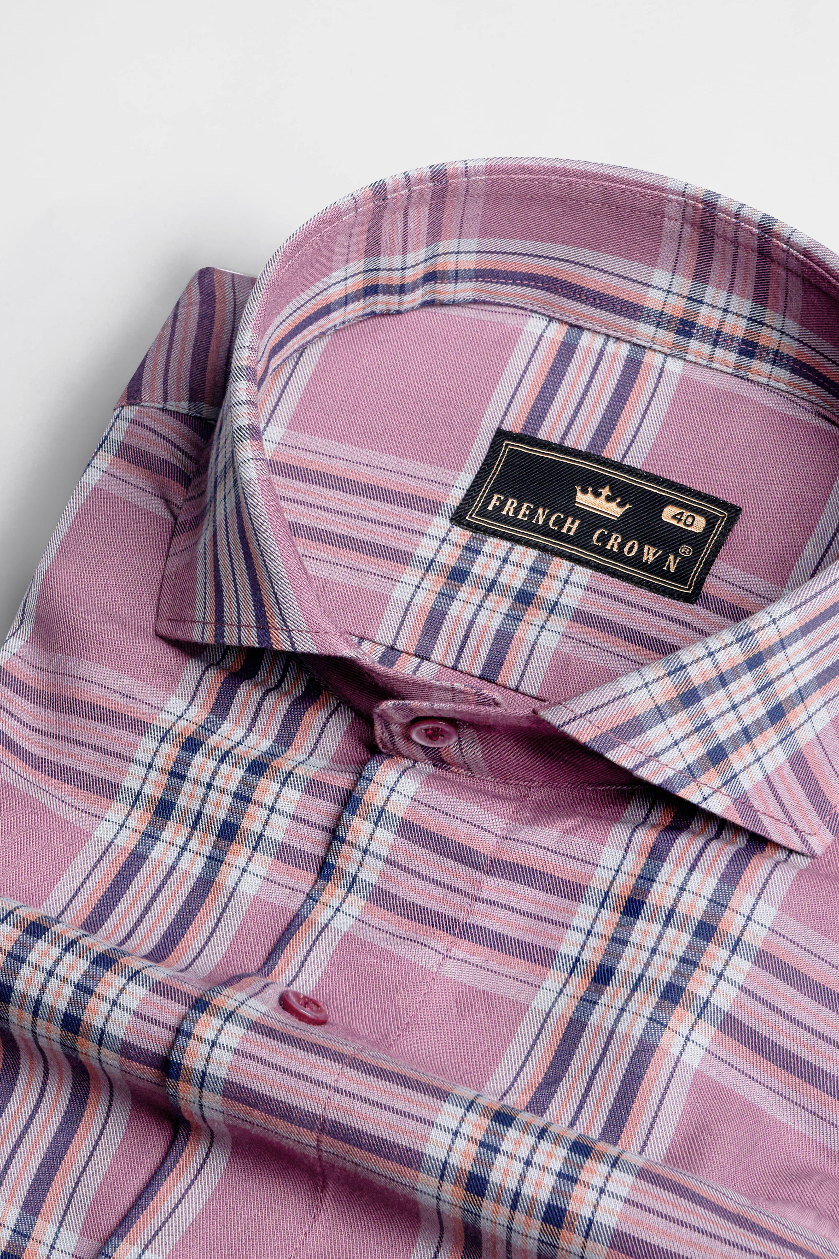 Turkish Rose Pink and Rhino Blue Twill Plaid Premium Cotton Shirt