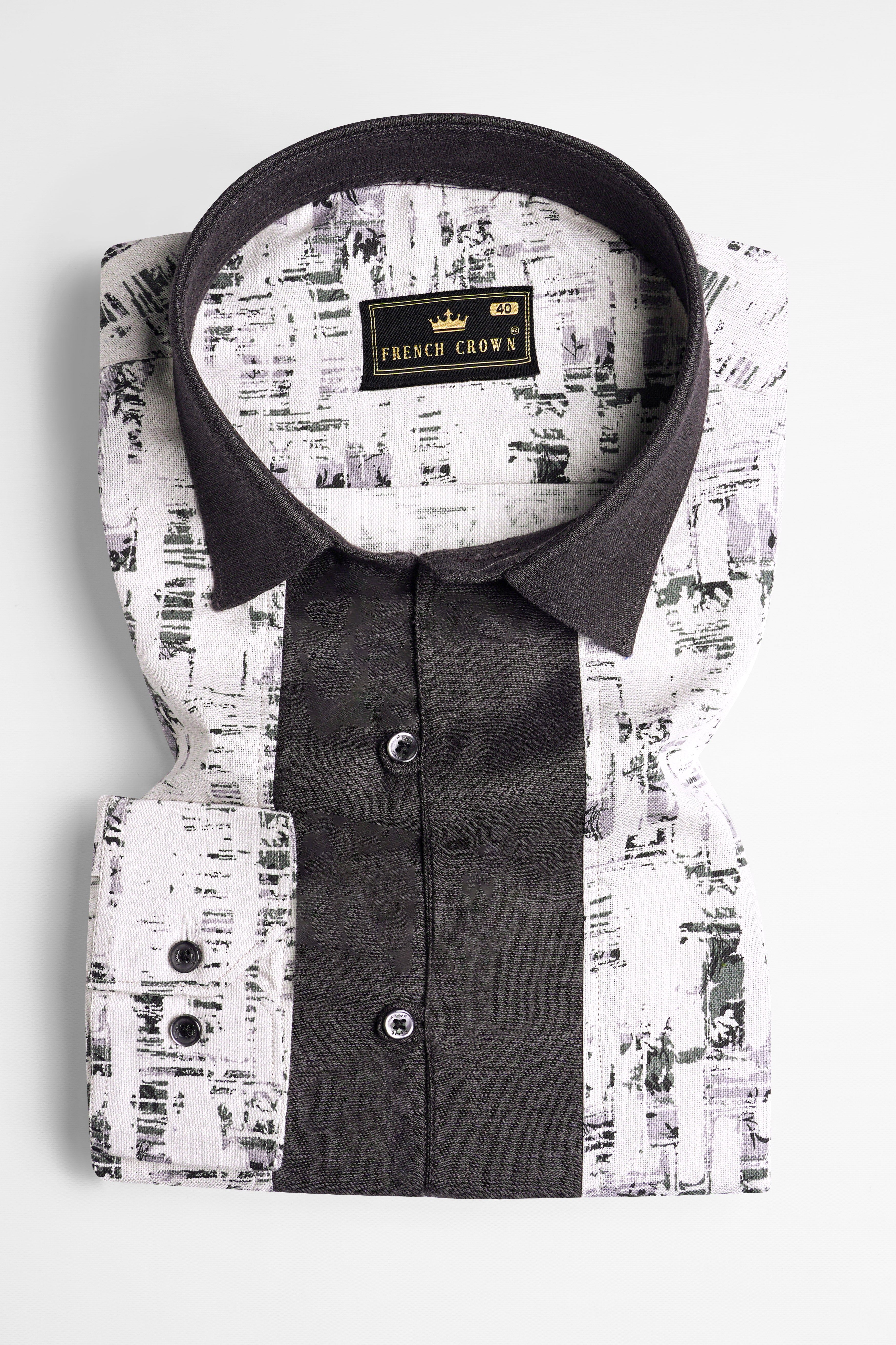 Bright White and Greyish Printed Royal Oxford Designer Shirt