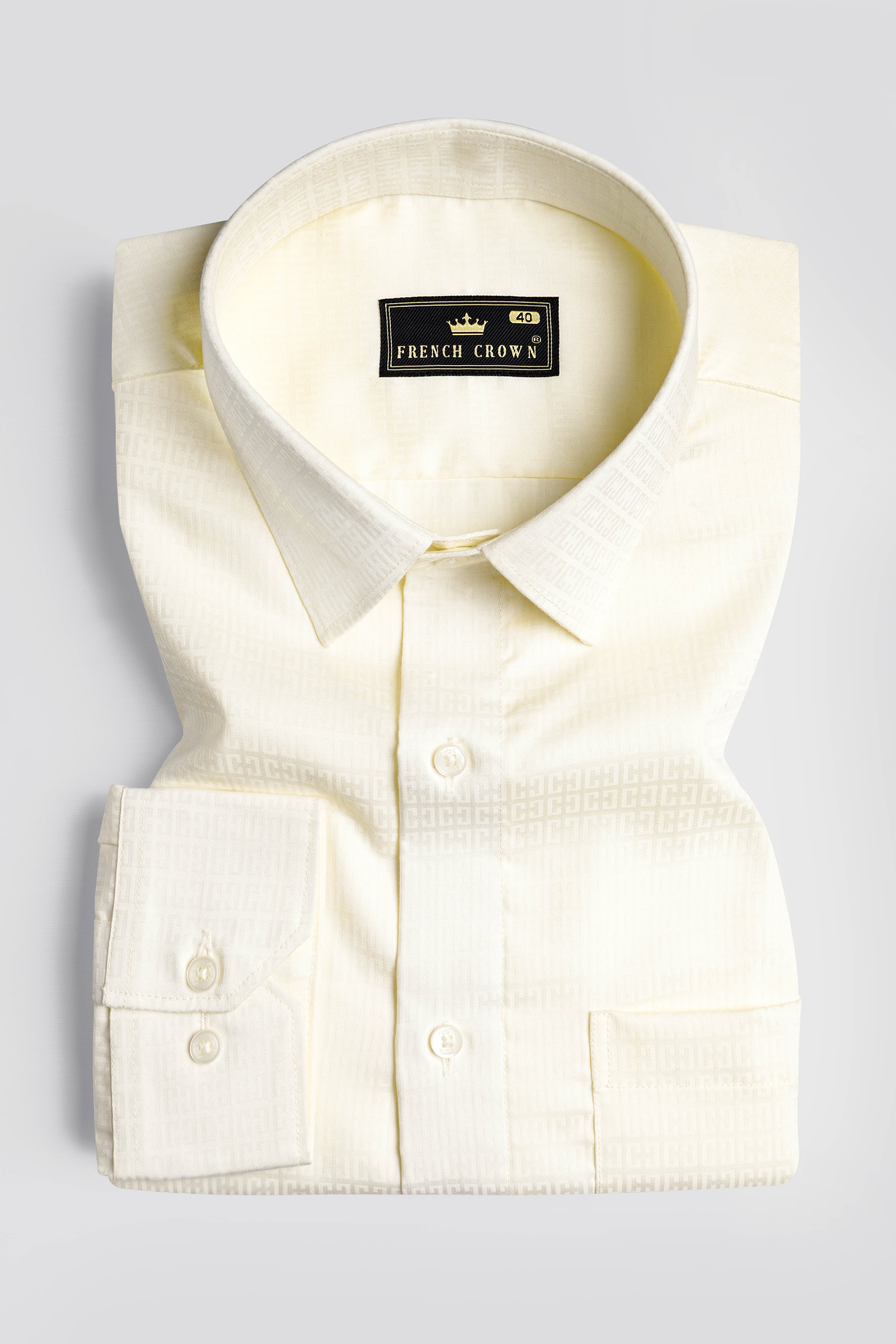 Eggshell Cream Dobby Textured Premium Giza Cotton Shirt