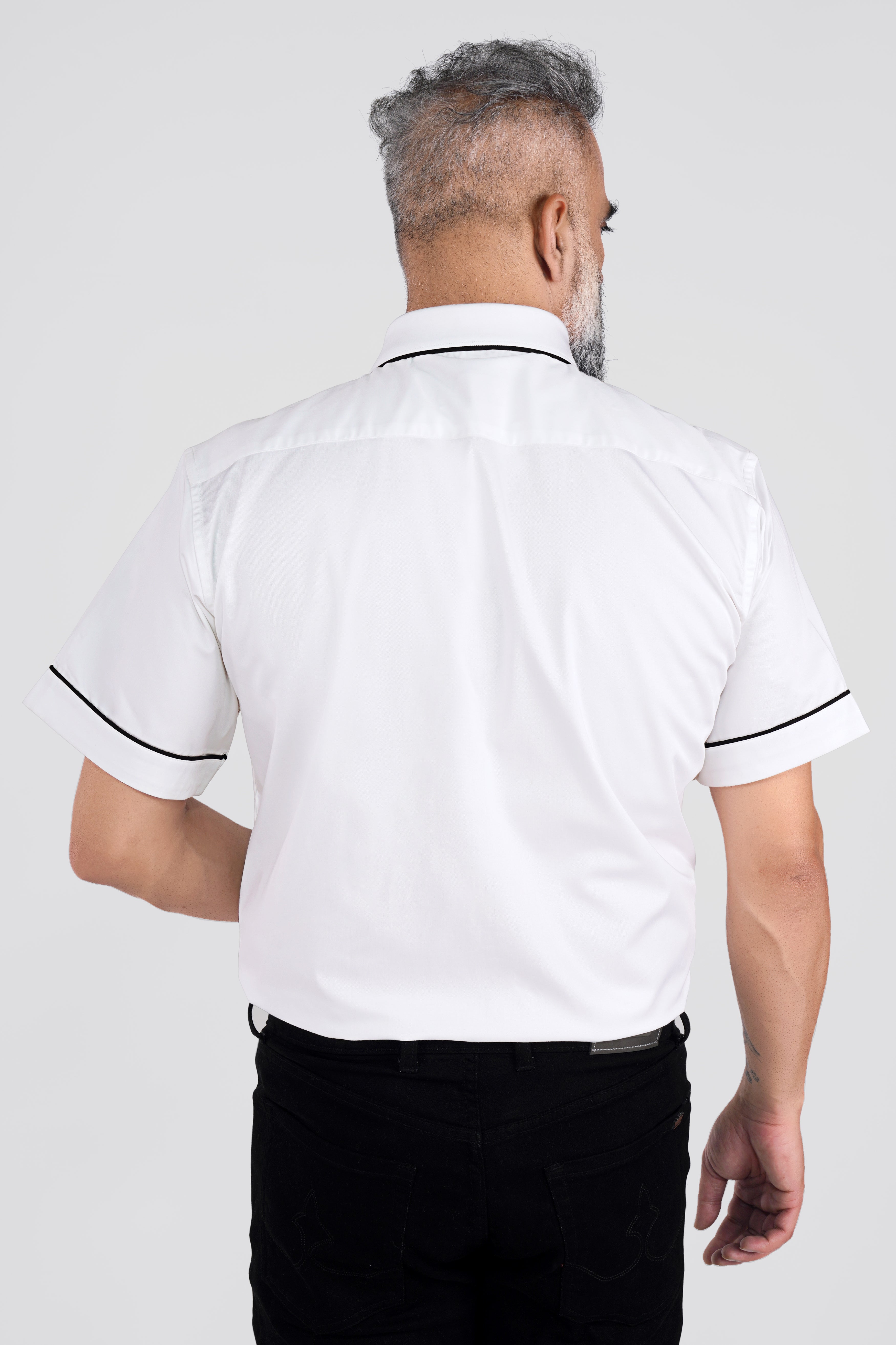 Bright White with Black Piping work Super Soft Premium Cotton Designer Shirt