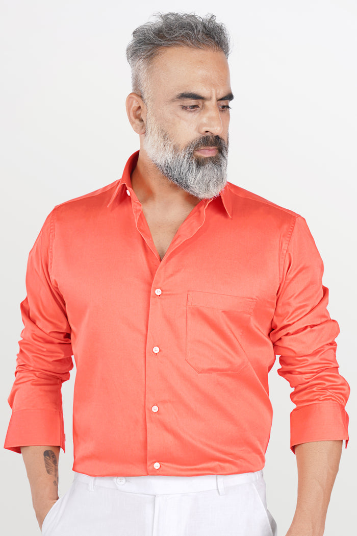 VIVID TANGERINE ORANGE TWILL PREMIUM COTTON SHIRT