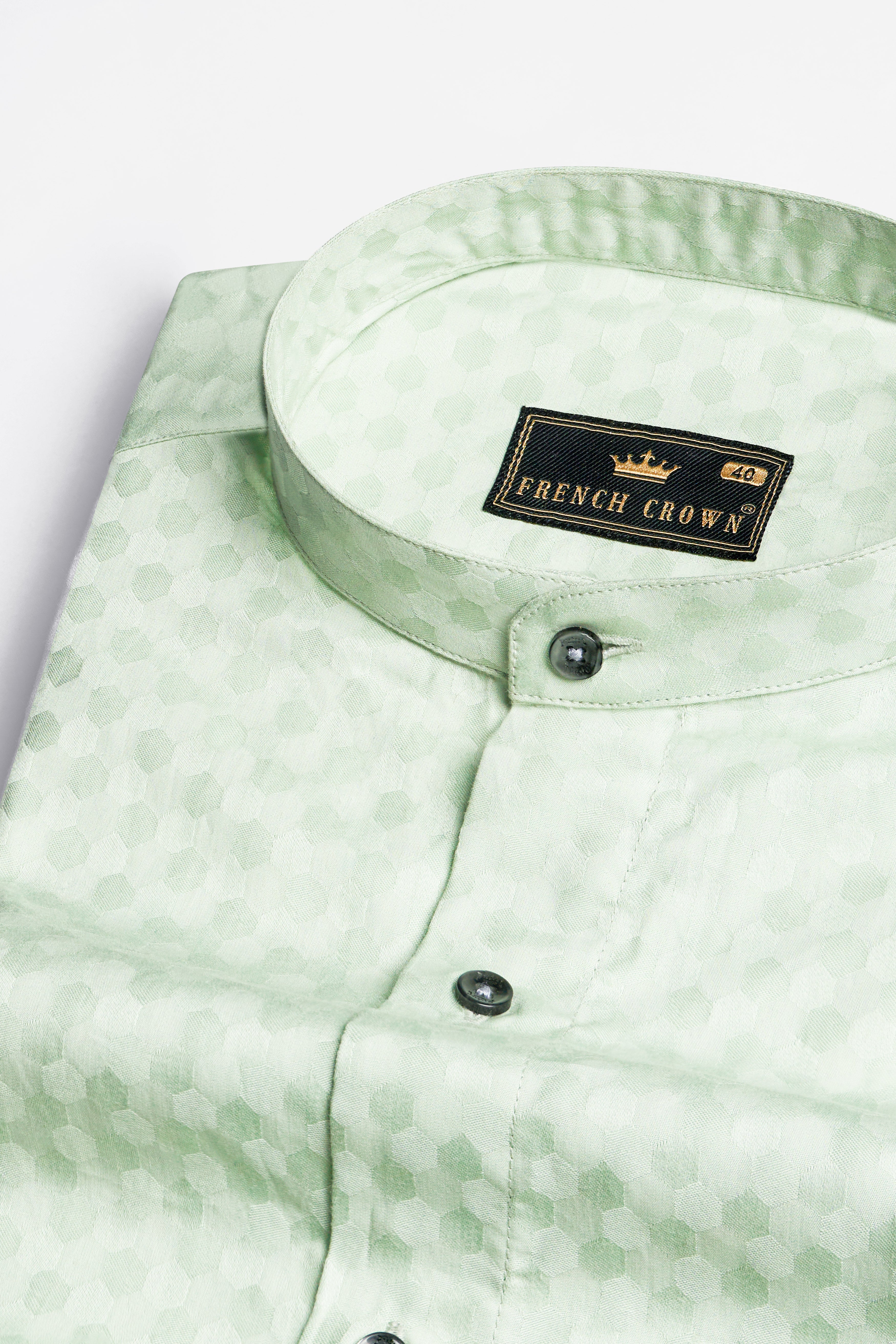 Albescent Green Hexagonal Jacquard Textured Premium Giza Cotton Shirt