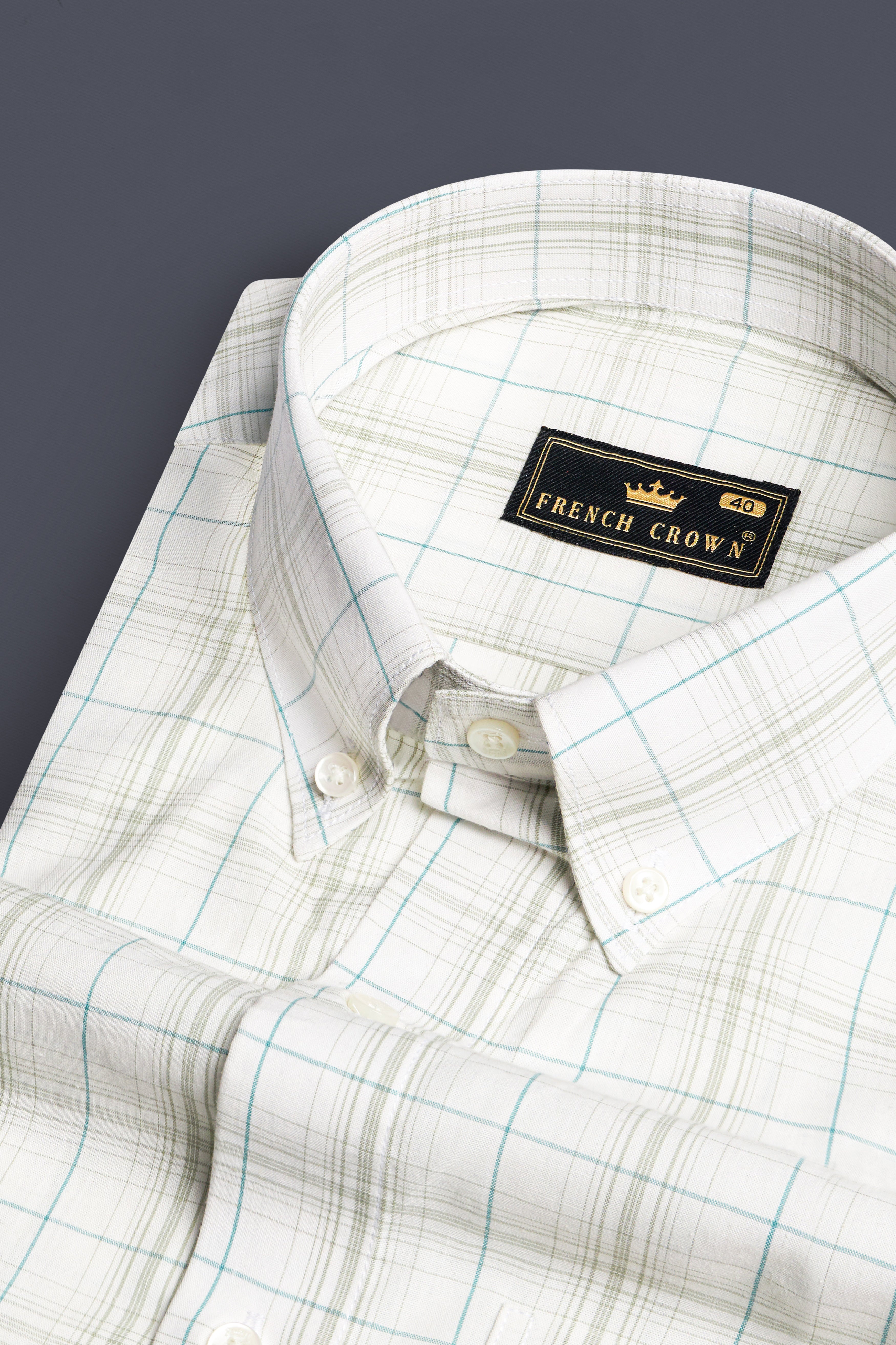 Bright White with Porcelain Brown Checkered Premium Cotton Shirt