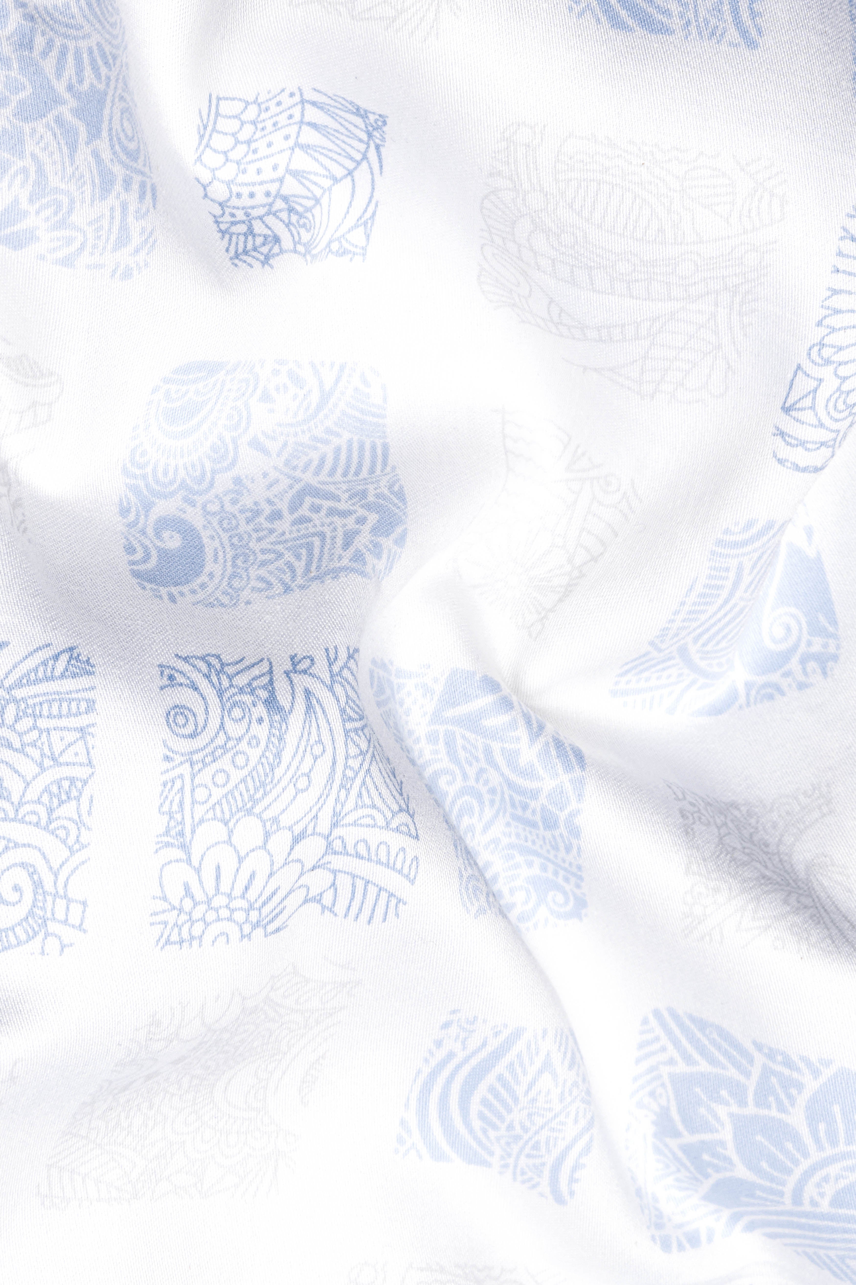 Bright White and Metallic Blue Printed Super Soft Premium Cotton Shirt